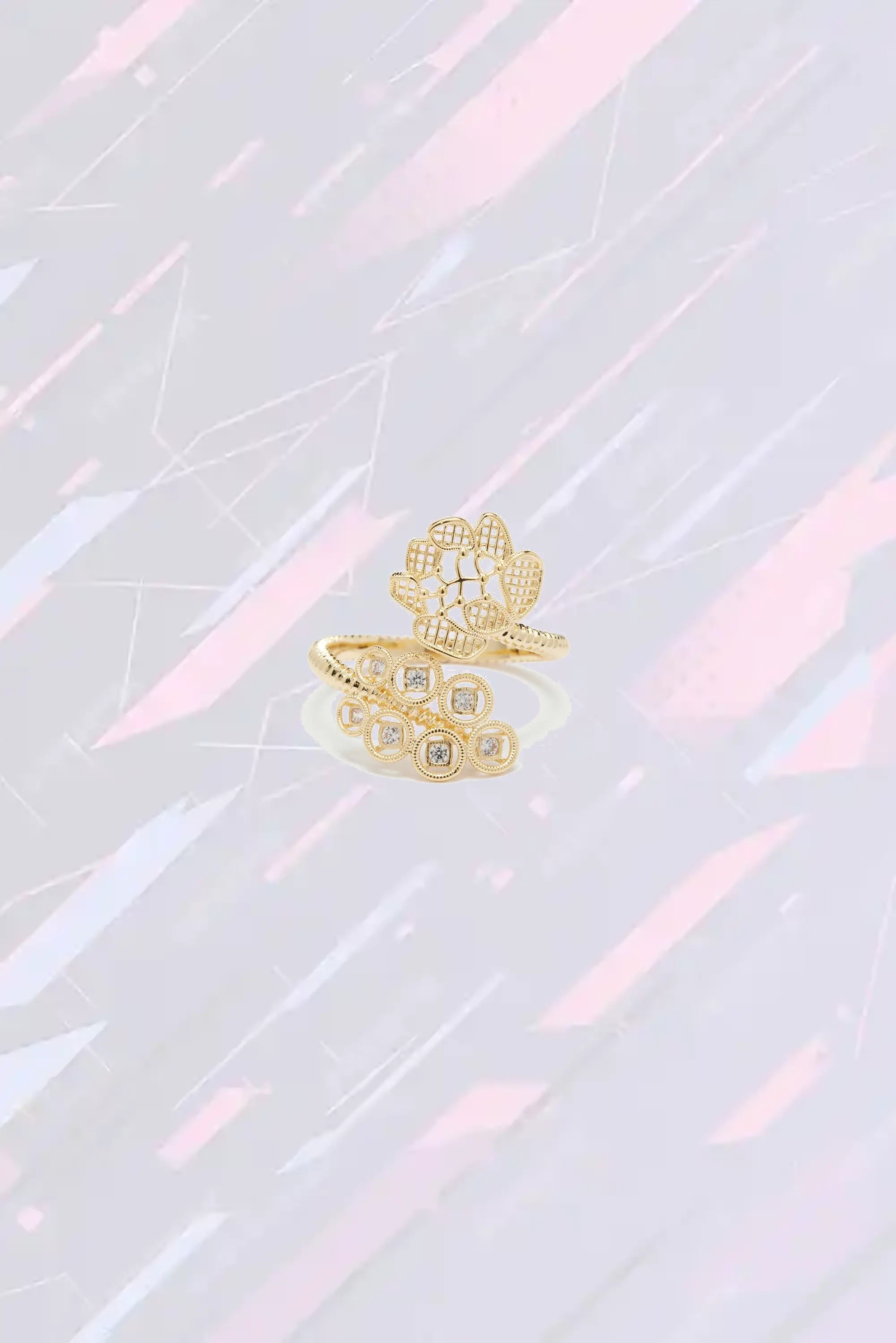 Élégante Bague Réglable en Or 18 Carats avec Détail Doré - Par Les Néréides