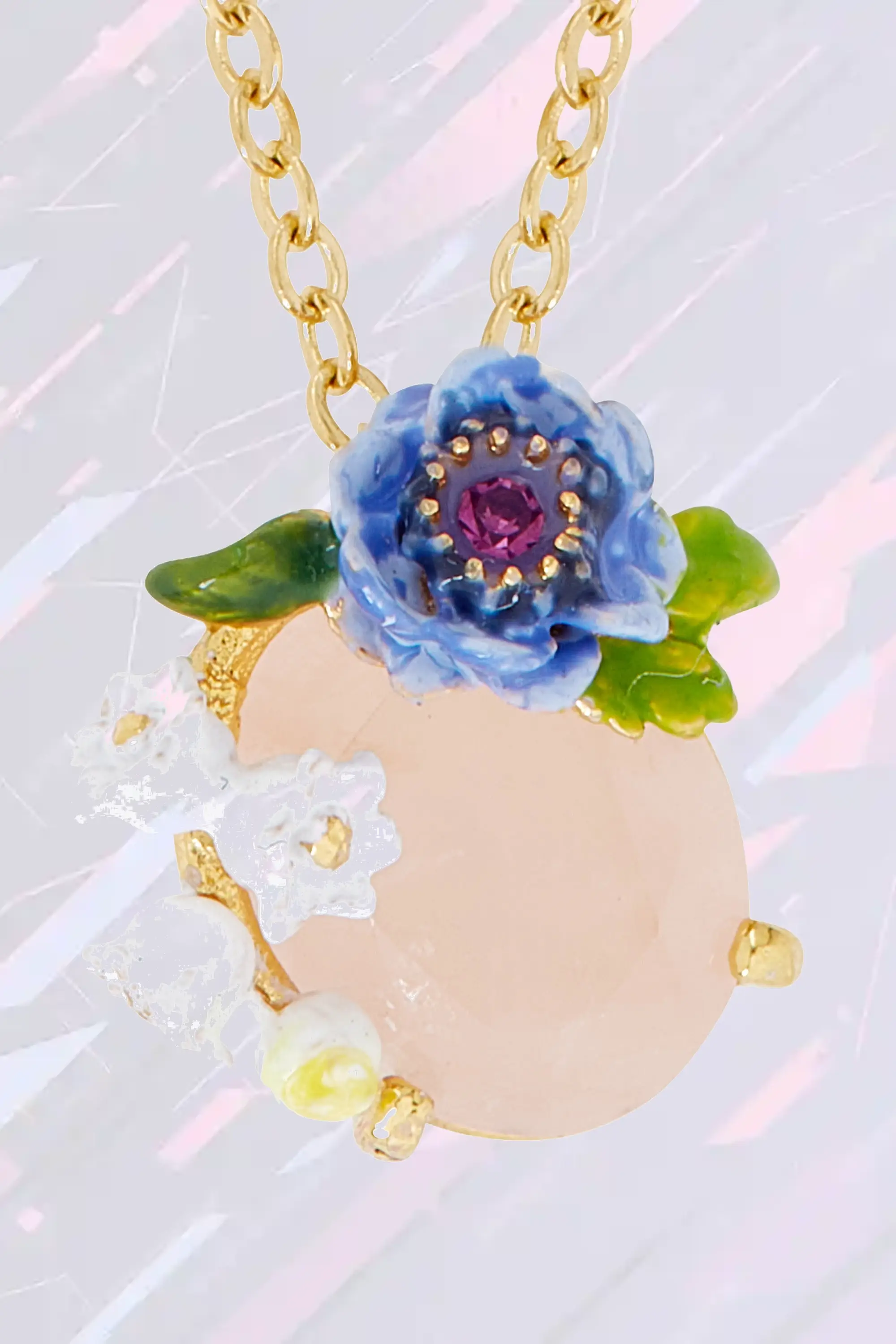 Pendentif floral Les Néréides en quartz rose naturel avec ornements botaniques