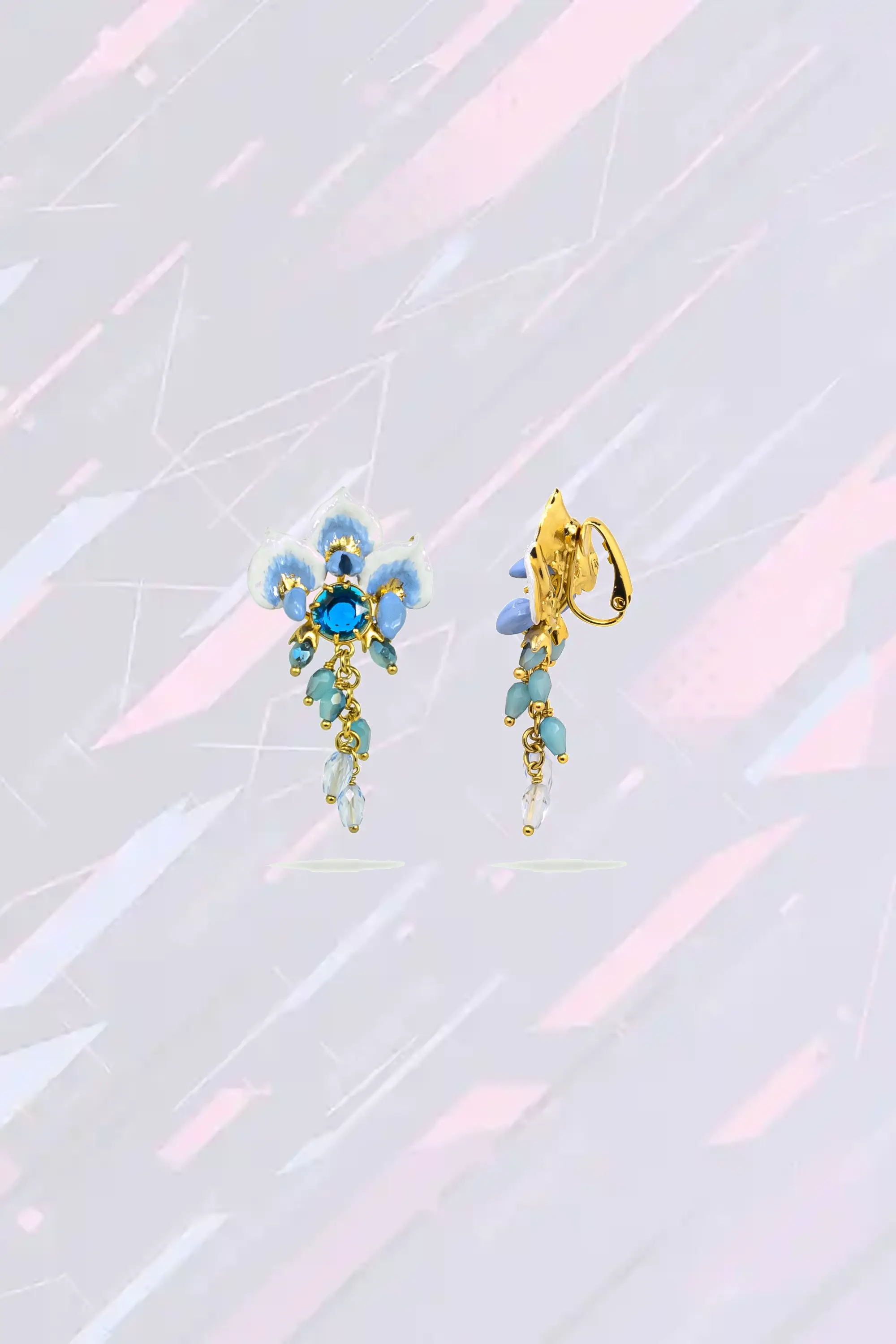 Boucles d'oreilles pendentifs Éclat de Glycines avec Cristal Saphir Taillé - Création artisanale