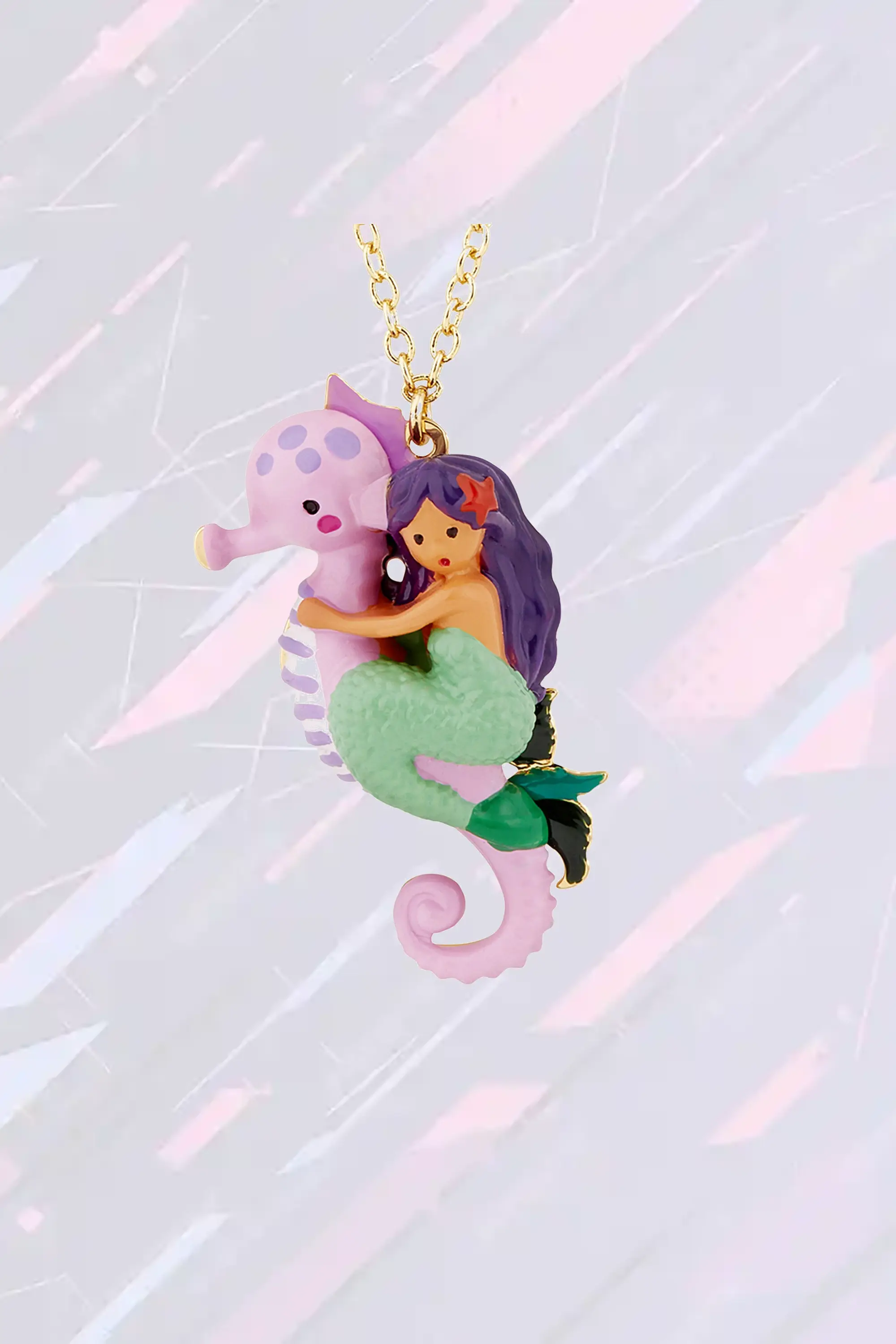 Pendentif marin enchanteur - Collier sirène et hippocampe en argent massif