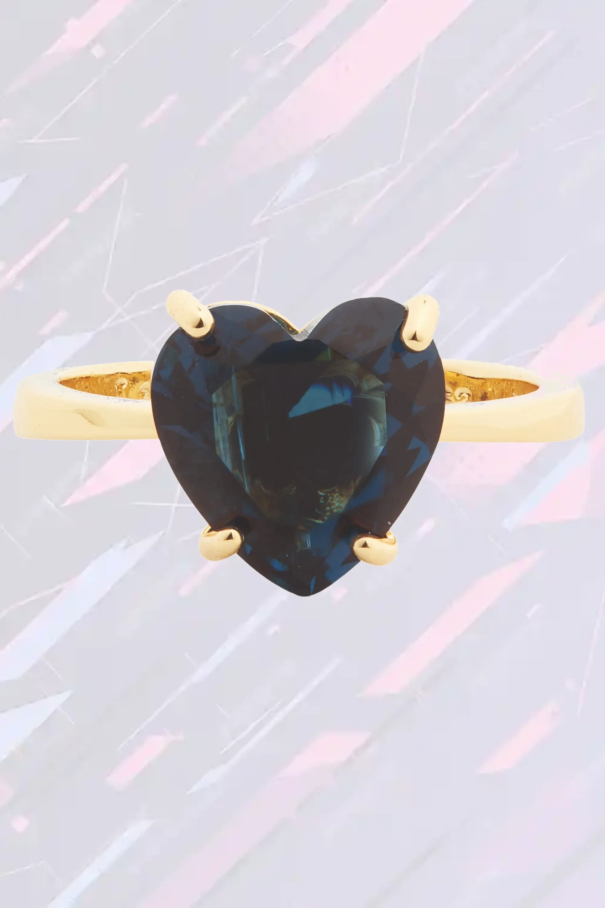 Bague Solitaire Les Néréides - Cœur Saphir Diamantin Bleu Abyssal