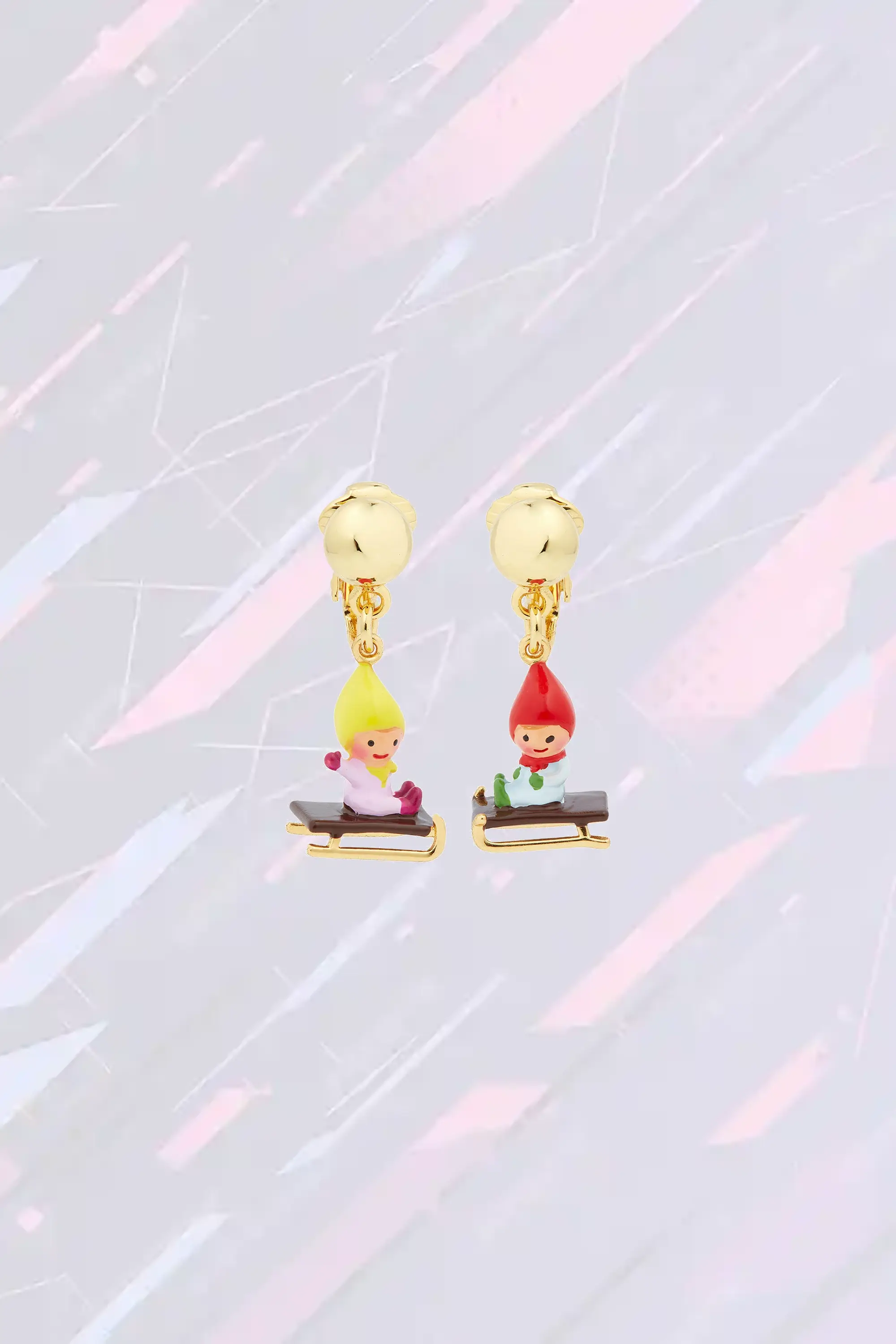 Boucles d'Oreilles Fantaisie Les Néréides - Scène Hivernale de Nains Espiègles Filant en Traîneau - Création pour Petites Fées