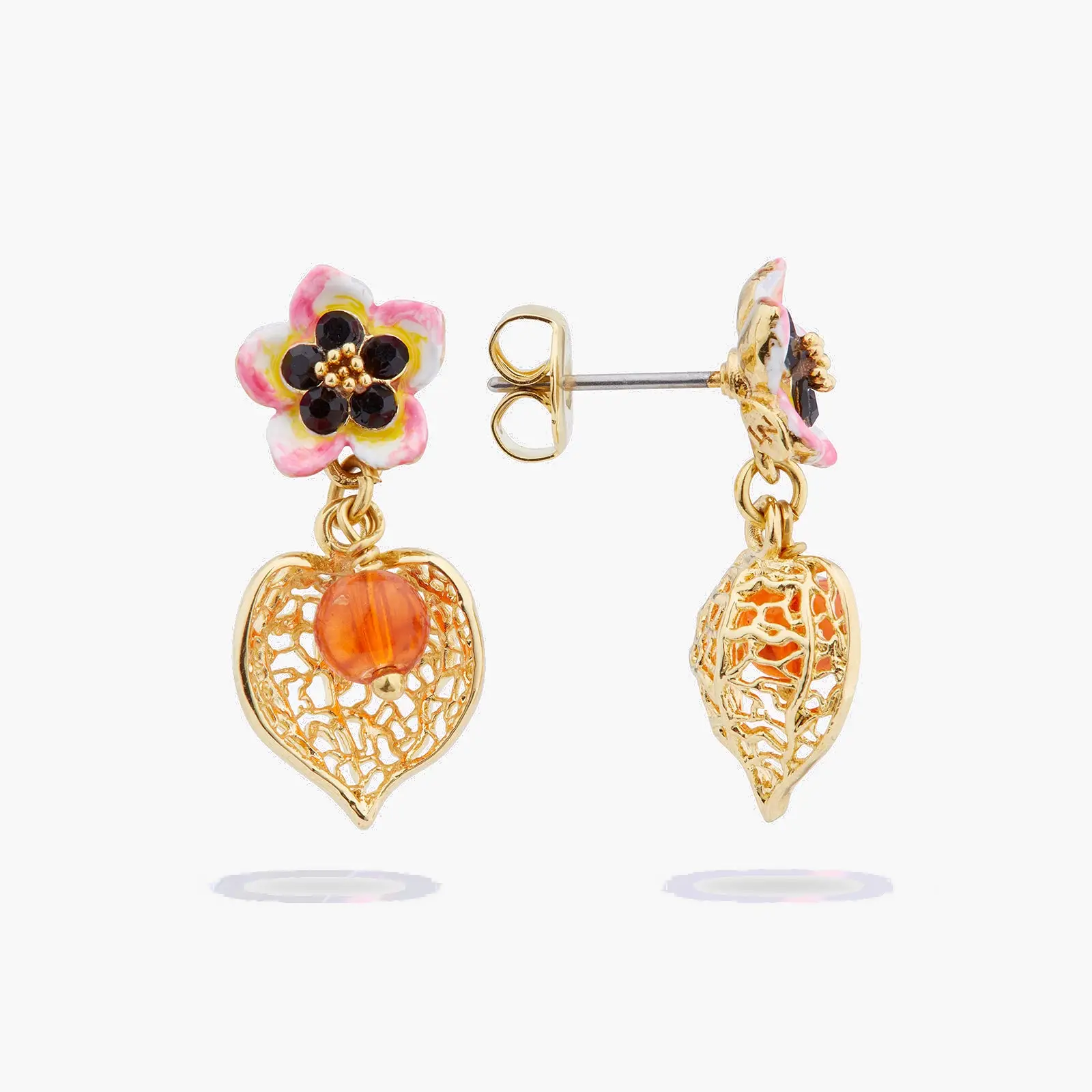 Boucles d'oreilles élégantes à tiges longues - Motif tiaré éclatant avec détails physalis délicats