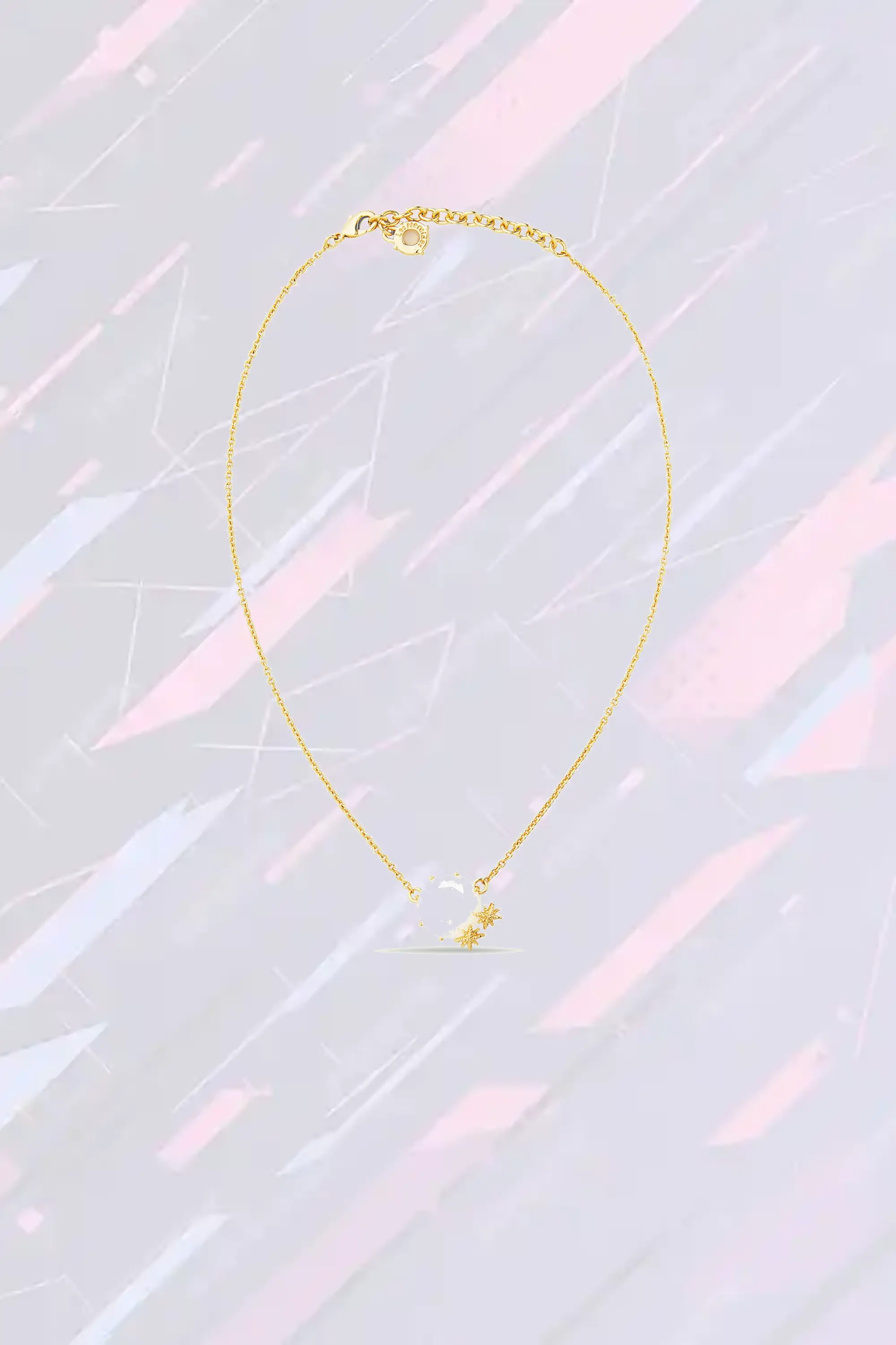 Collier Les Néréides en pierre précieuse - Pendentif sphérique Diamantine aux reflets opalescents orné de constellations délicates