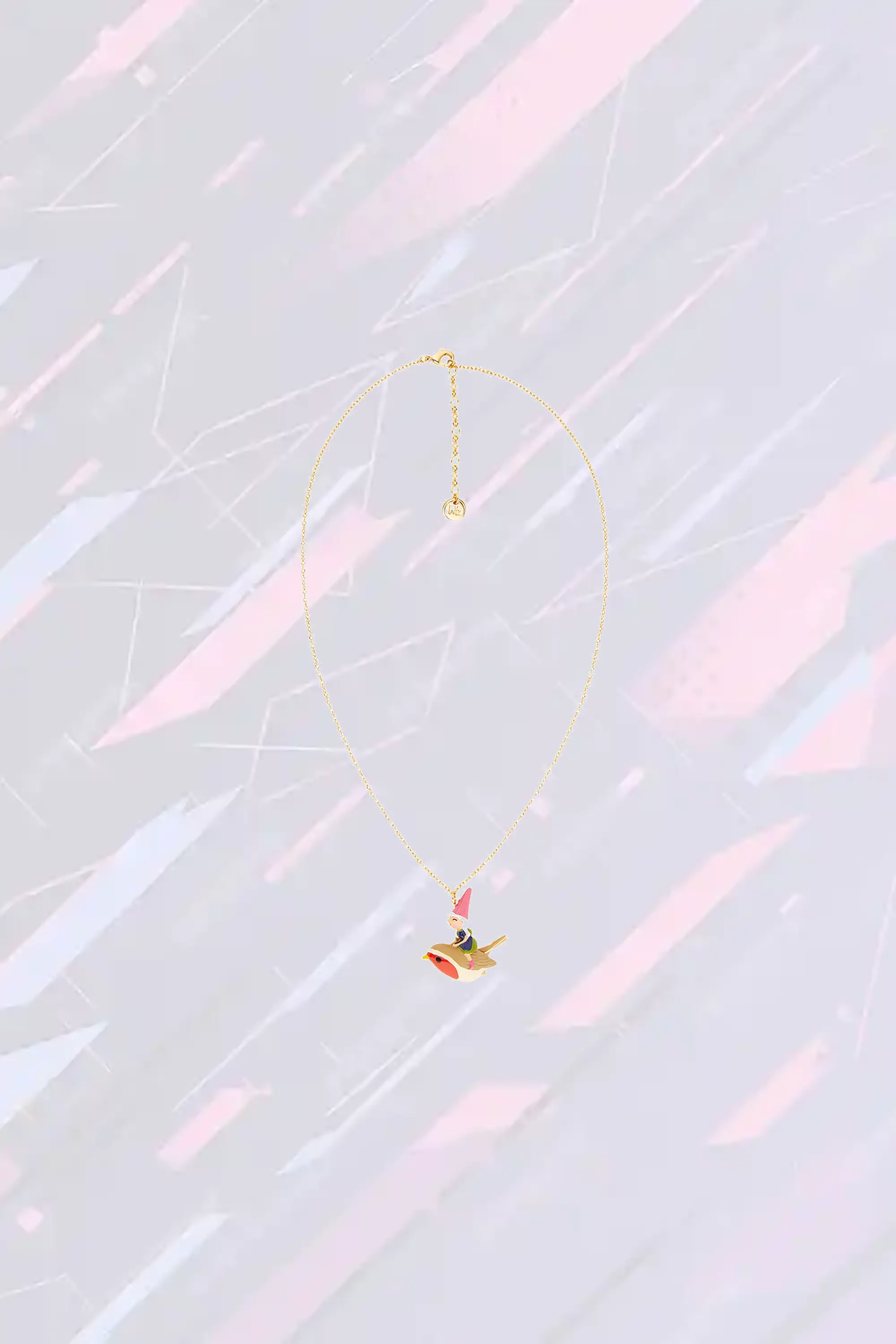 Collier féerique Les Néréides - Pendentif voyage aérien avec lutin jardinier et oiseau enchanteur