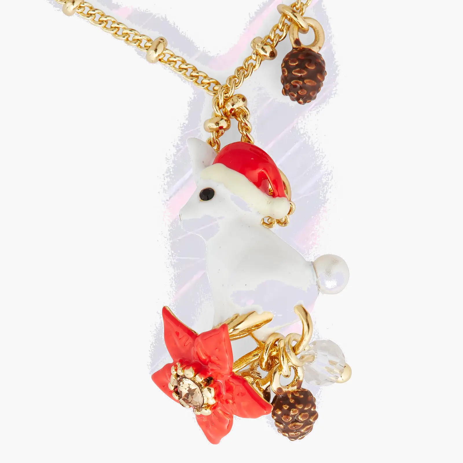 Pendentif Lapin Poétique avec Motifs Hivernaux et Cônes Nacrés - Création Les Néréides