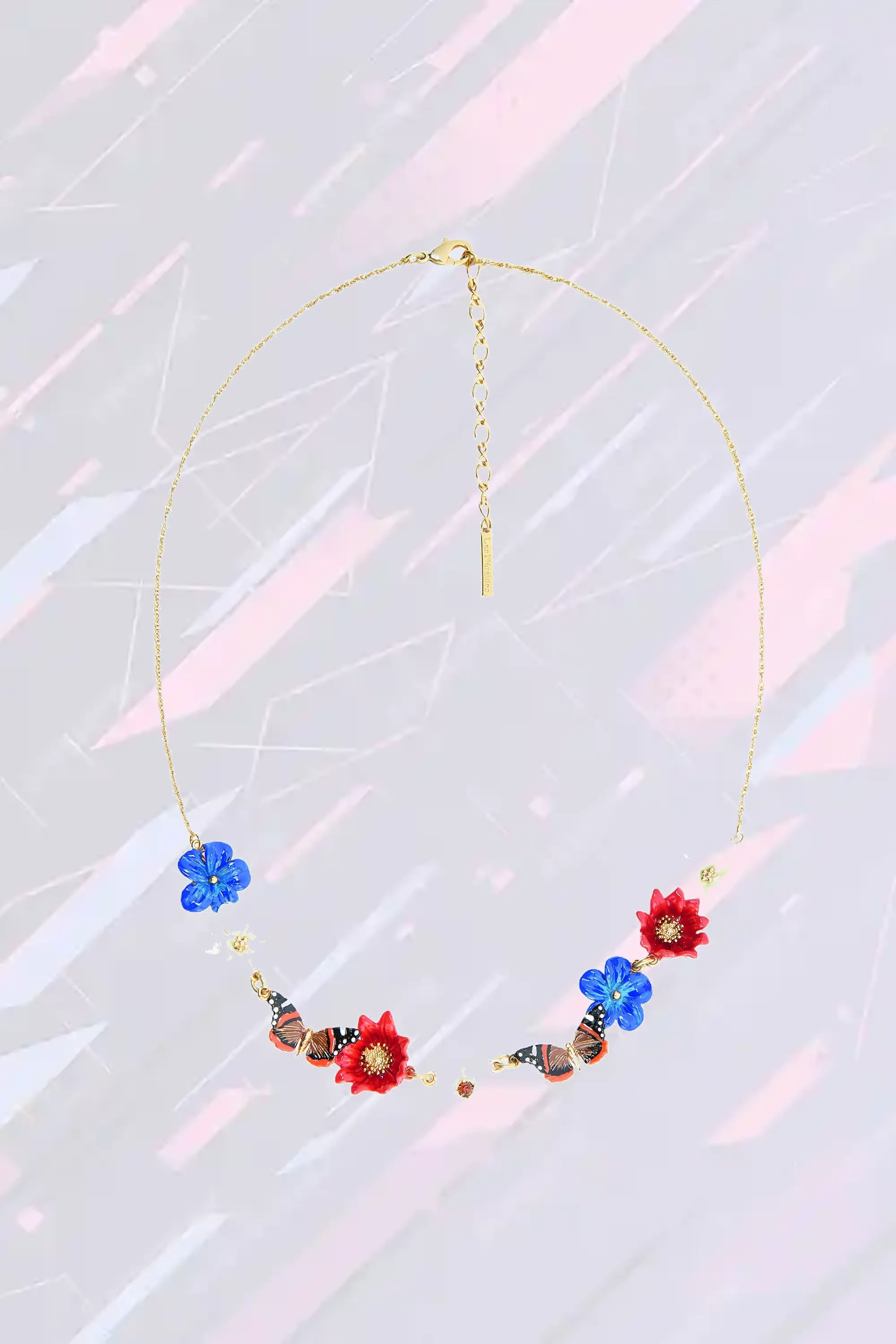 Collier de Création Les Néréides - Plastron serti de cristaux avec motif floral multicolore et lépidoptères dorés