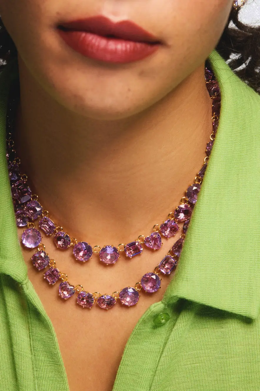 Les Néréides - Collier de bustier double rang en diamantine teinte lavande