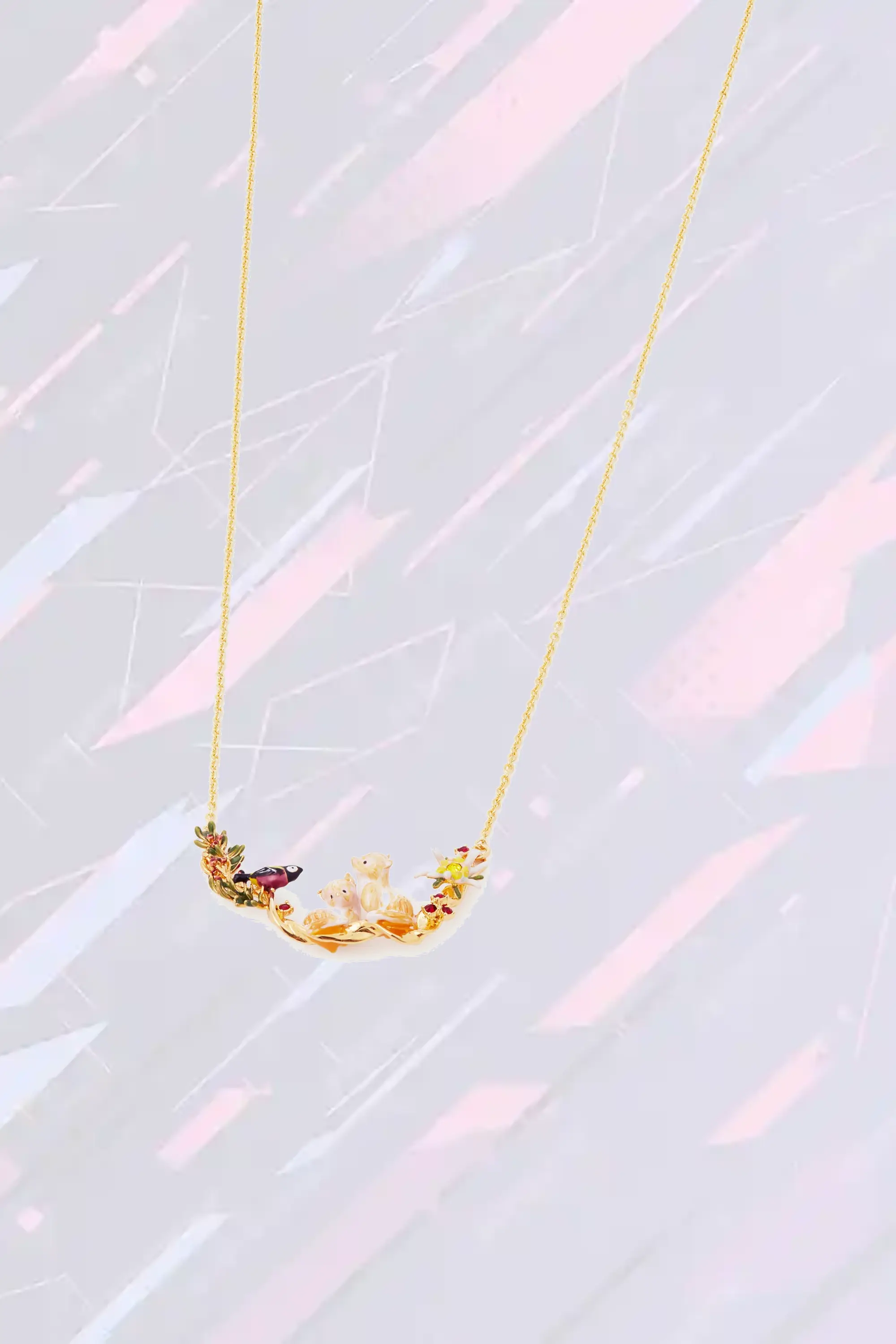 Pendentif en métal duo de renards arctiques et mésange artistique - Création Les Néréides