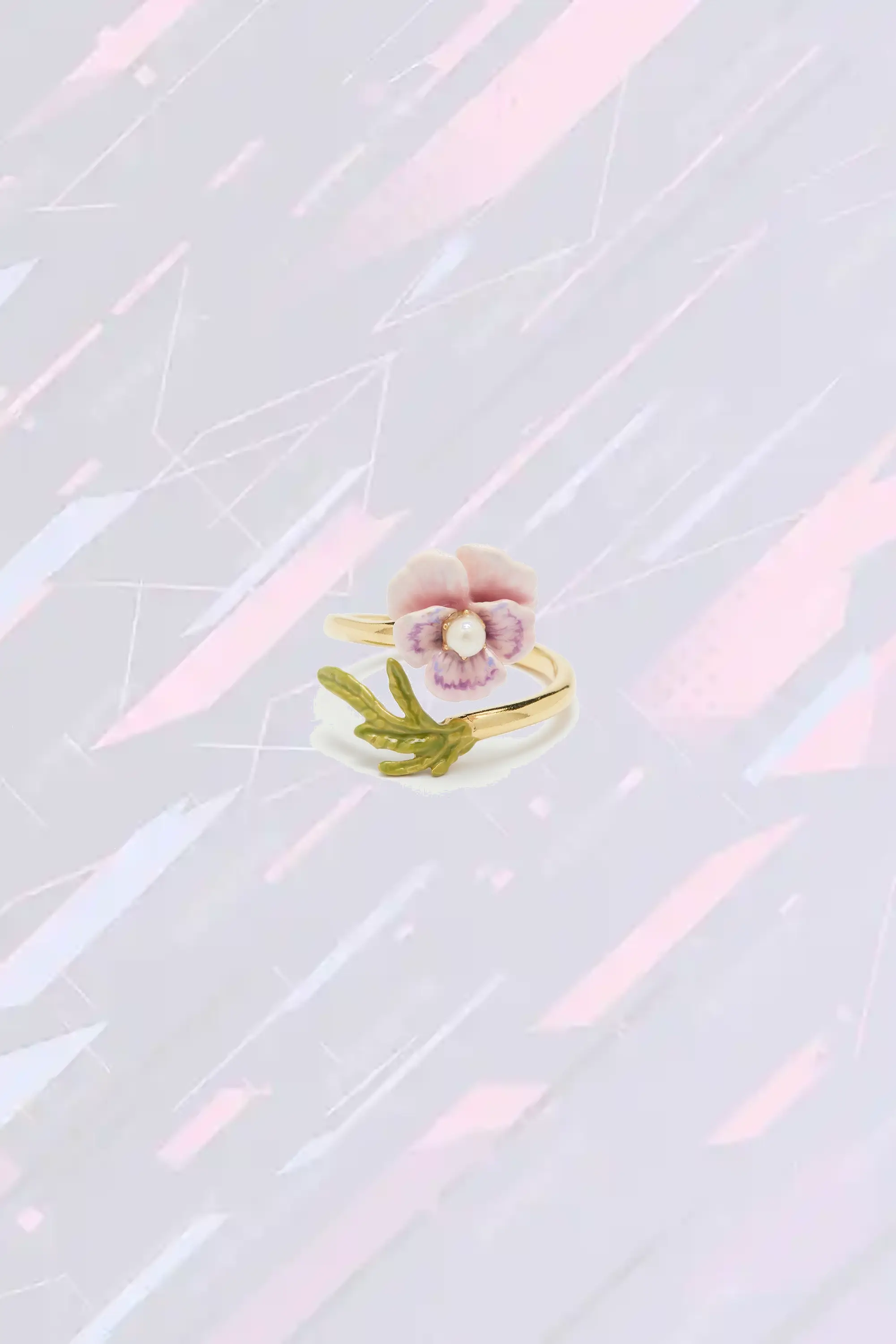 Anneau réglable fleur pensée rose avec perle nacrée - Bijou élégant et délicat