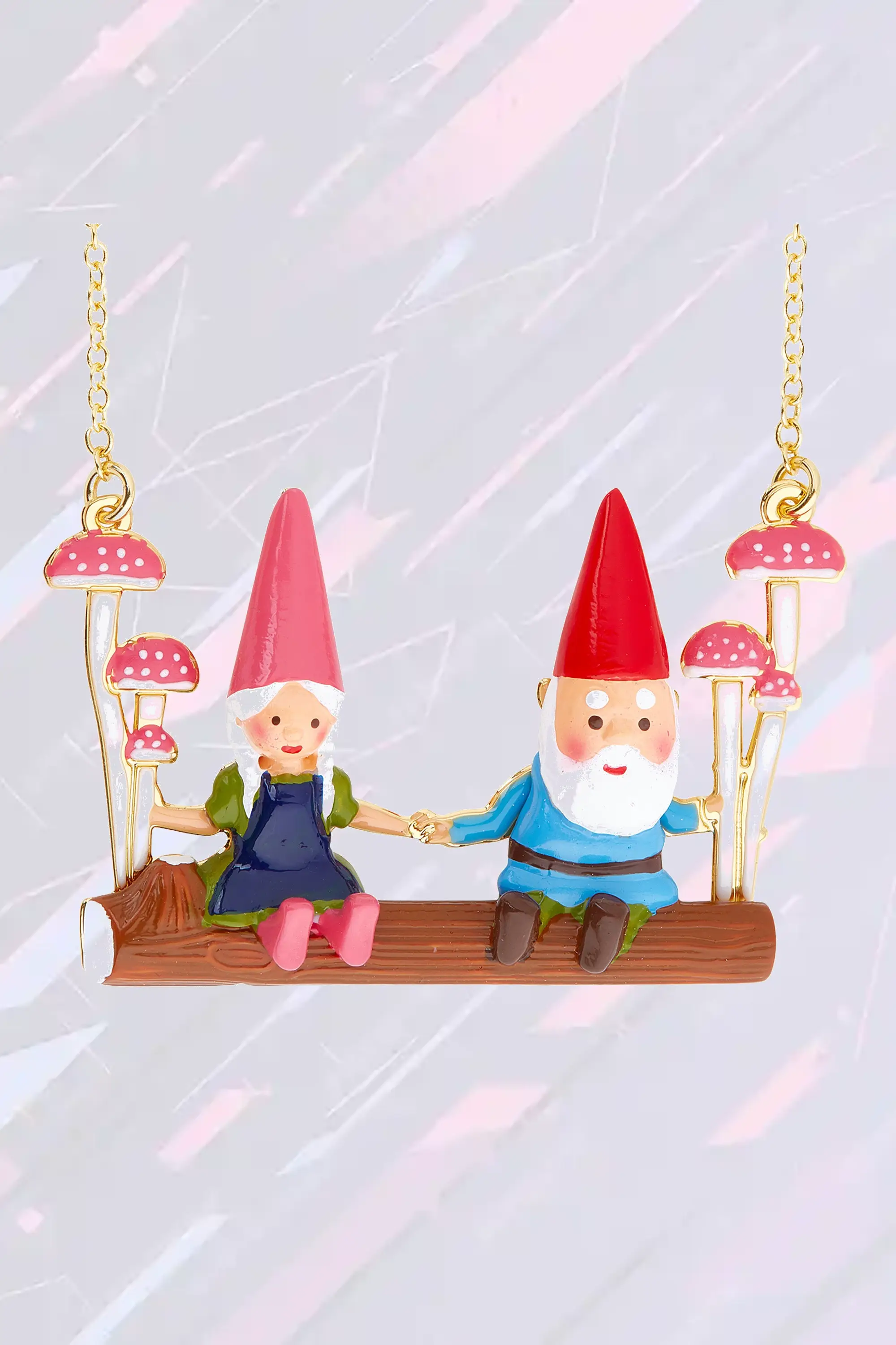 Collier Médaillon Les Néréides - Scène Poétique de Lutins Jardinier en Balançoire Amoureuse