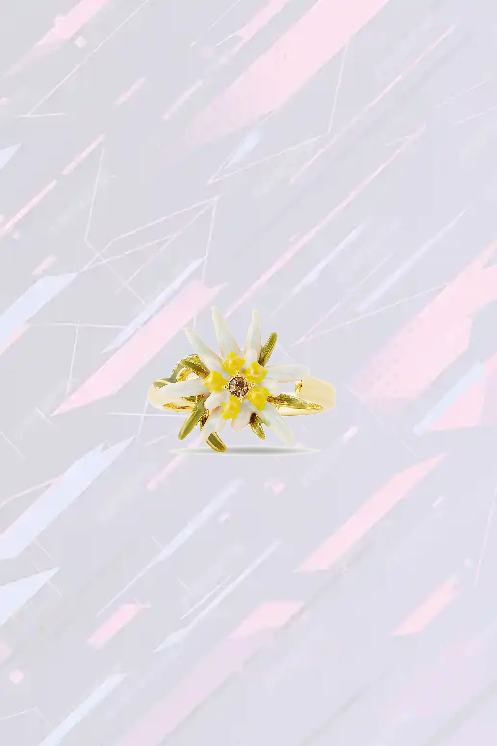 Les Néréides Bague Élégante à Taille Réglable - Motif Florale Edelweiss Artisanal