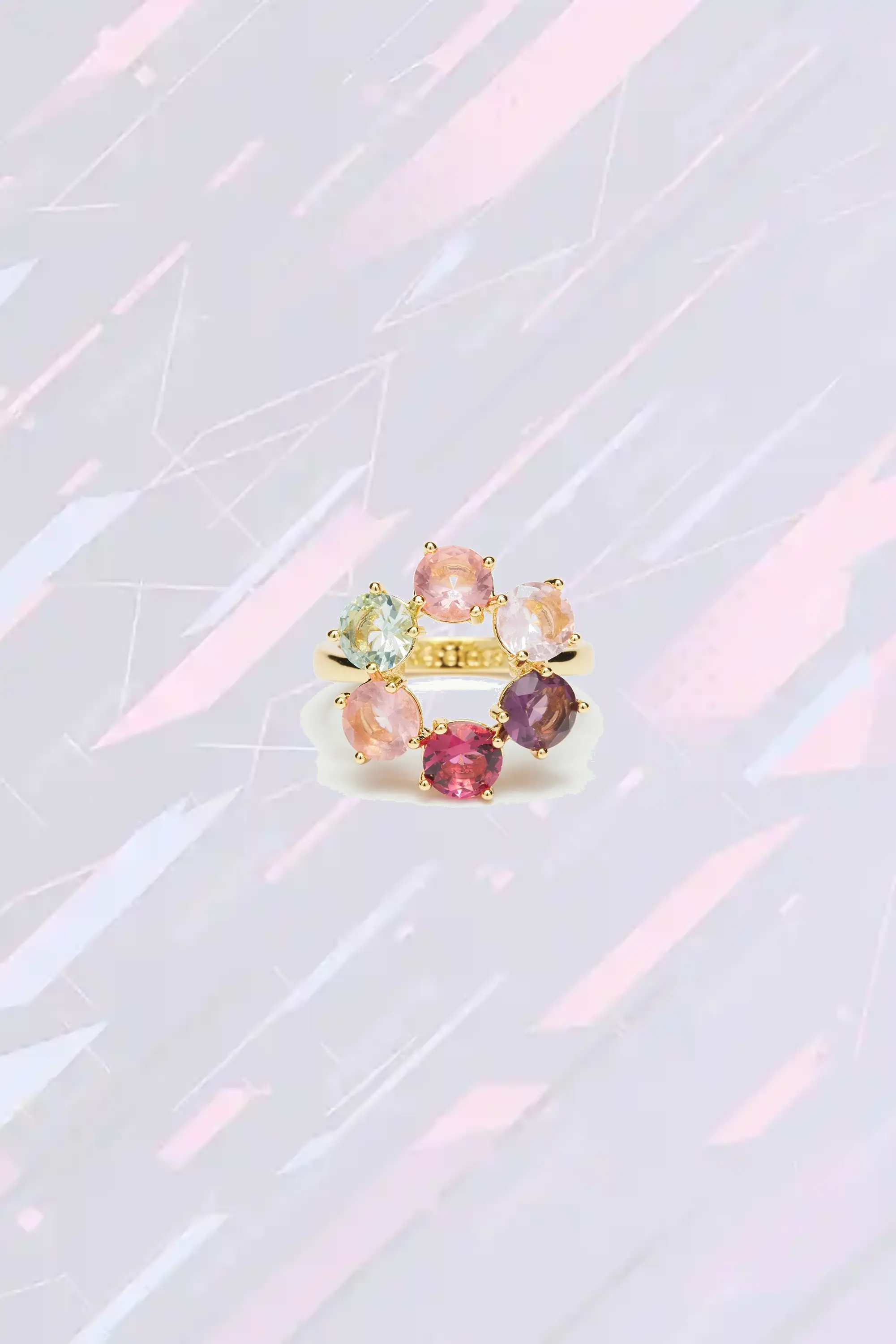 Bague délicate Les Néréides - Six gemmes scintillantes aux reflets diamantés arc-en-ciel