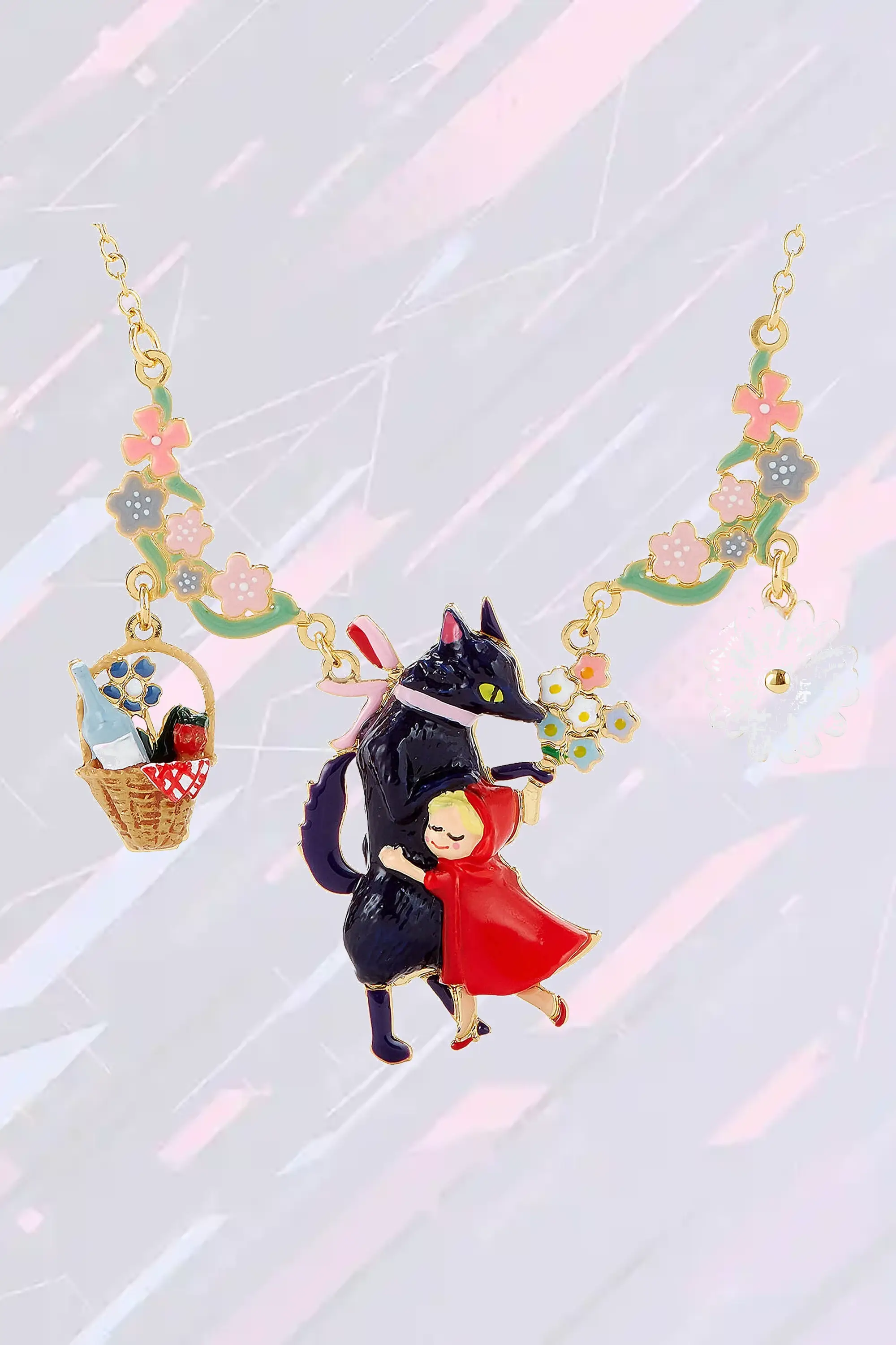 Collier Floral Médaille Artistique | Contes de Perrault - Loup Rouge & Capuchon Doré