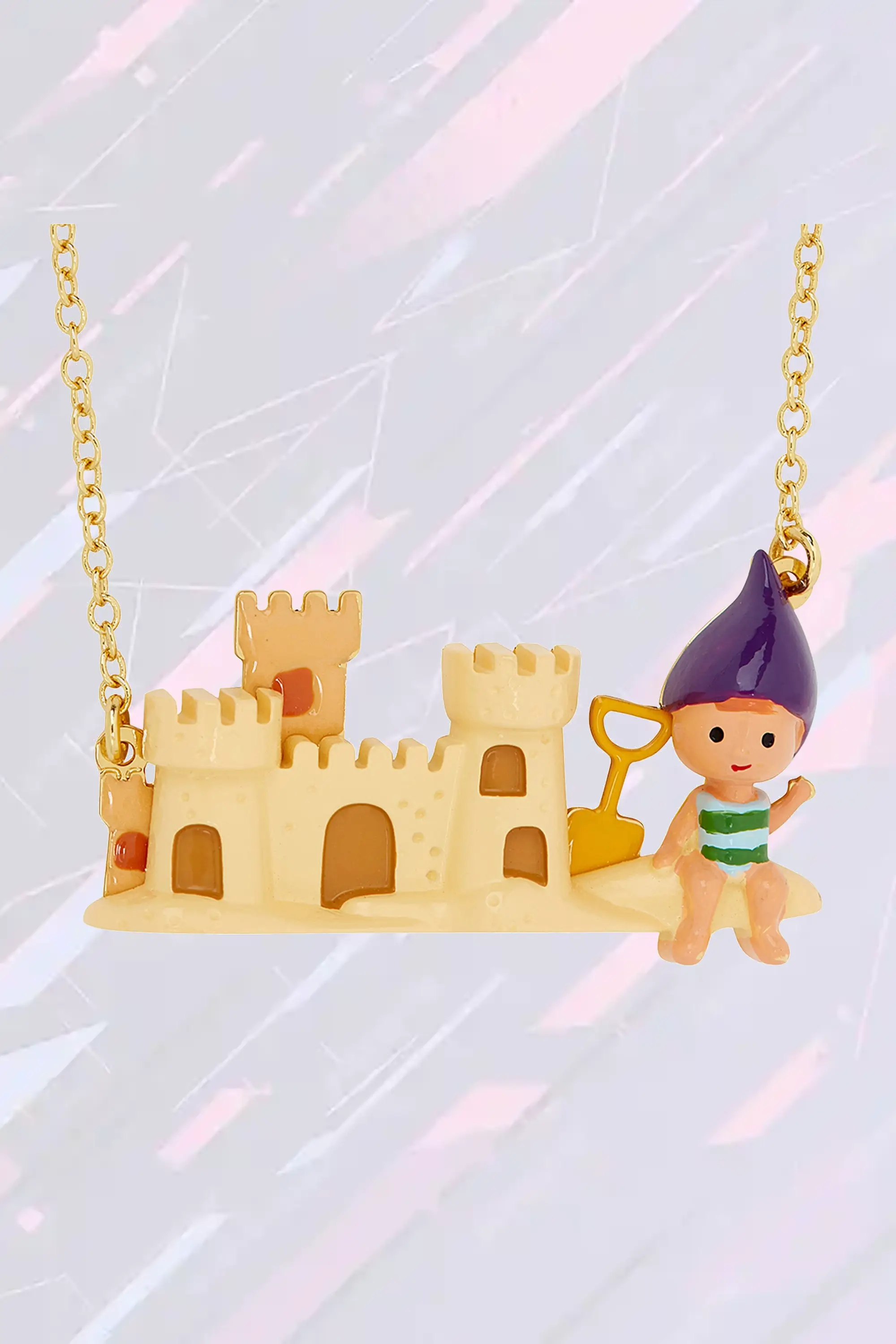 Les Néréides - Pendentif Médaille Enfant Thème Gnome Enchanteur et Château de Sable Plage