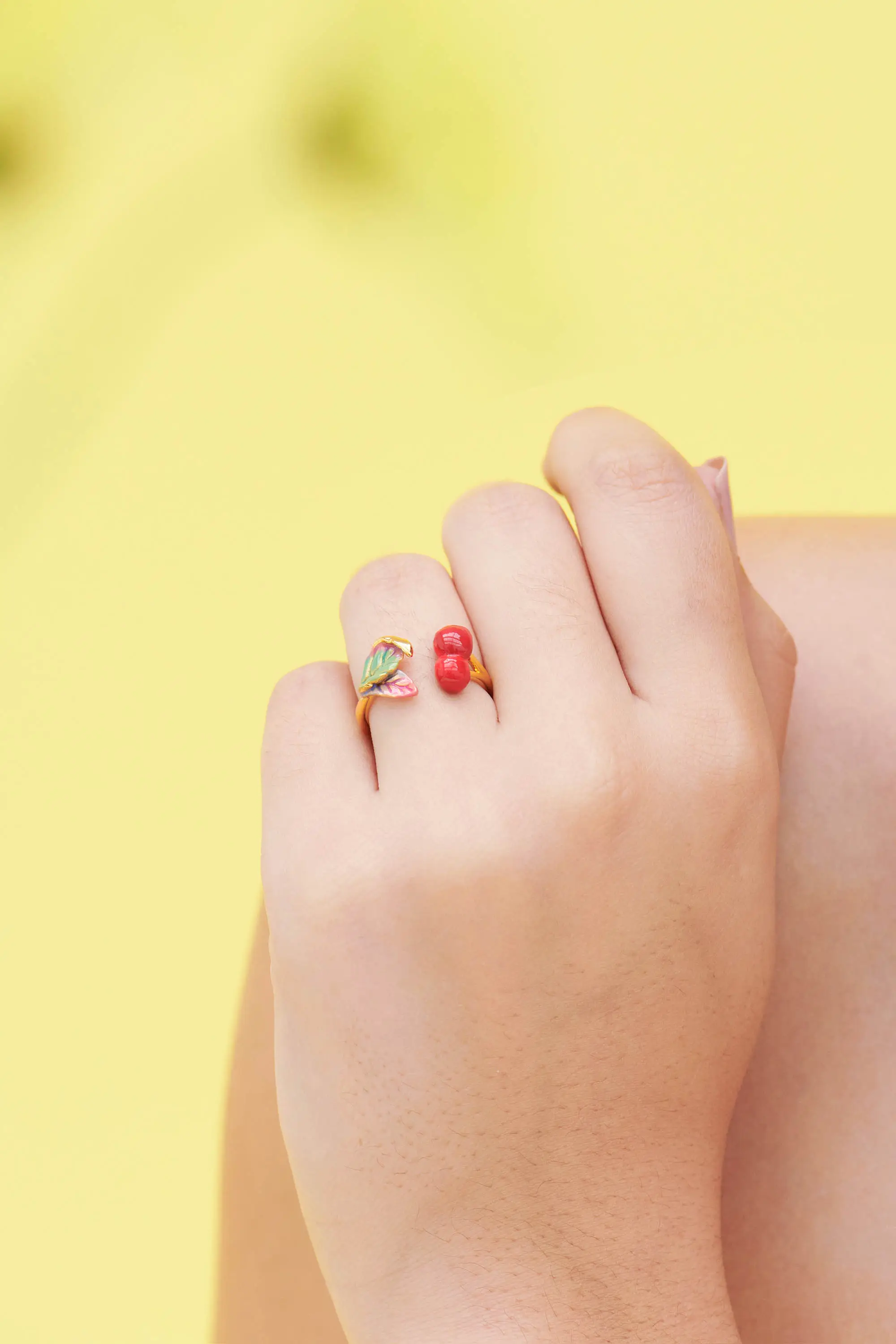 Bague fantaisie réglable motif cerisier et feuillage doré - Les Néréides