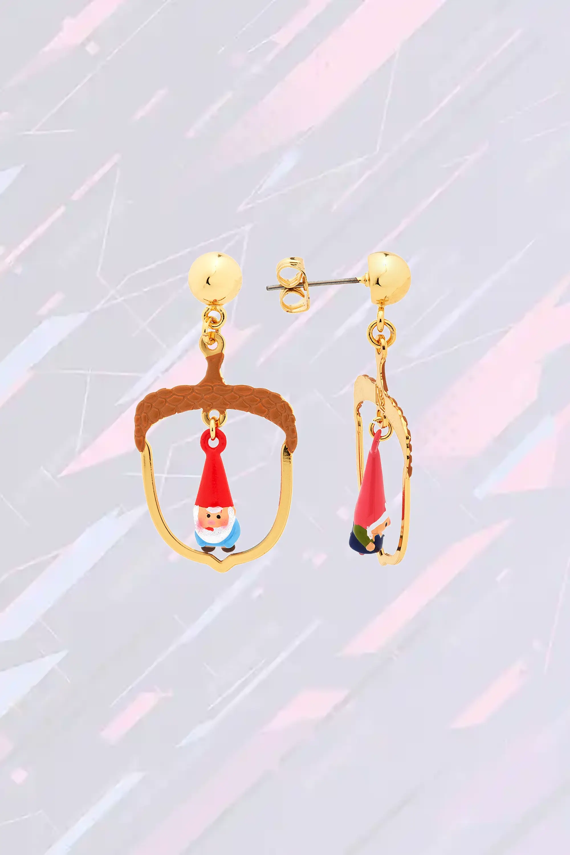 Boucles d'oreilles originales Néréides - Ton noisette et motifs nains enchanteurs