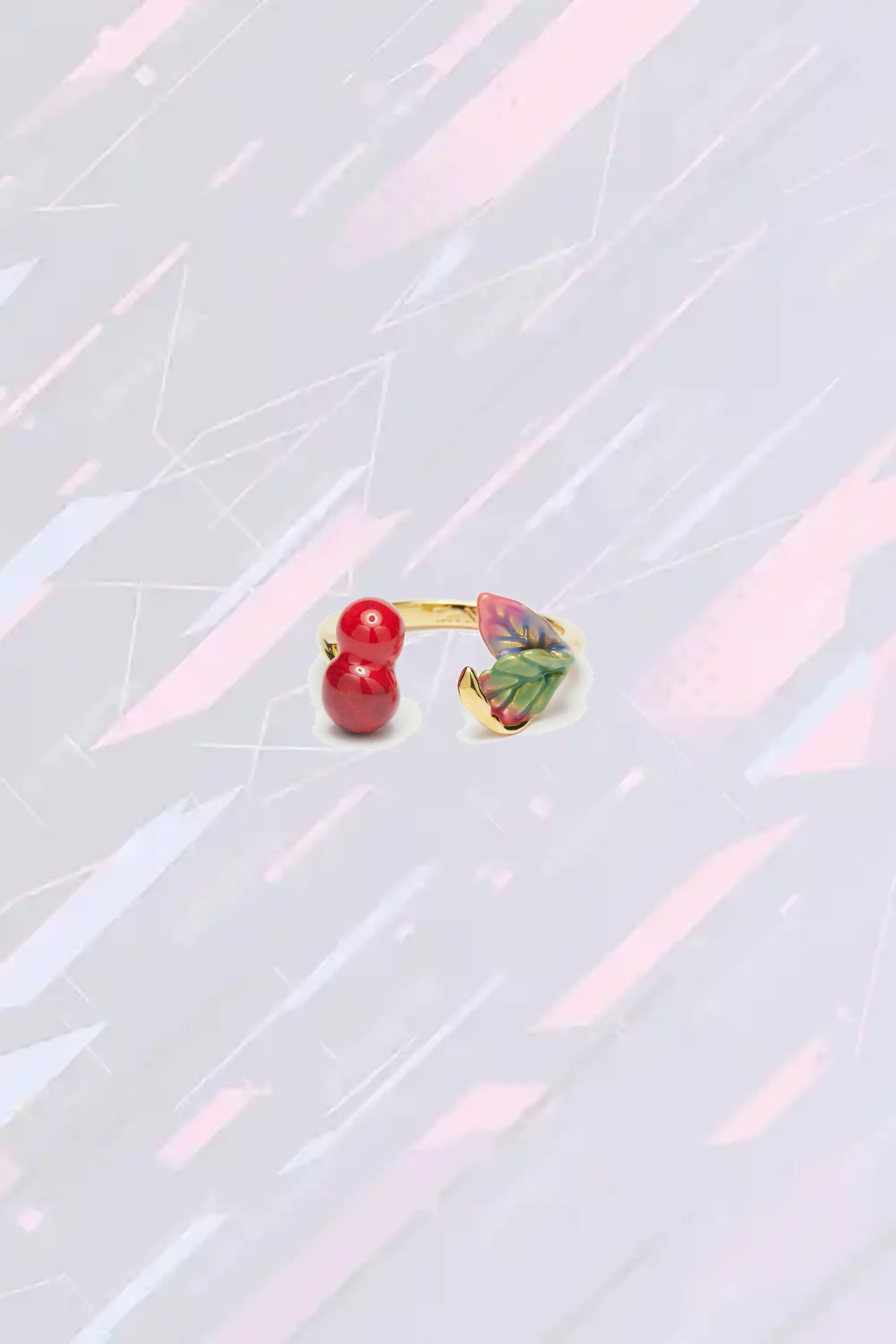 Bague fantaisie réglable motif cerisier et feuillage doré - Les Néréides