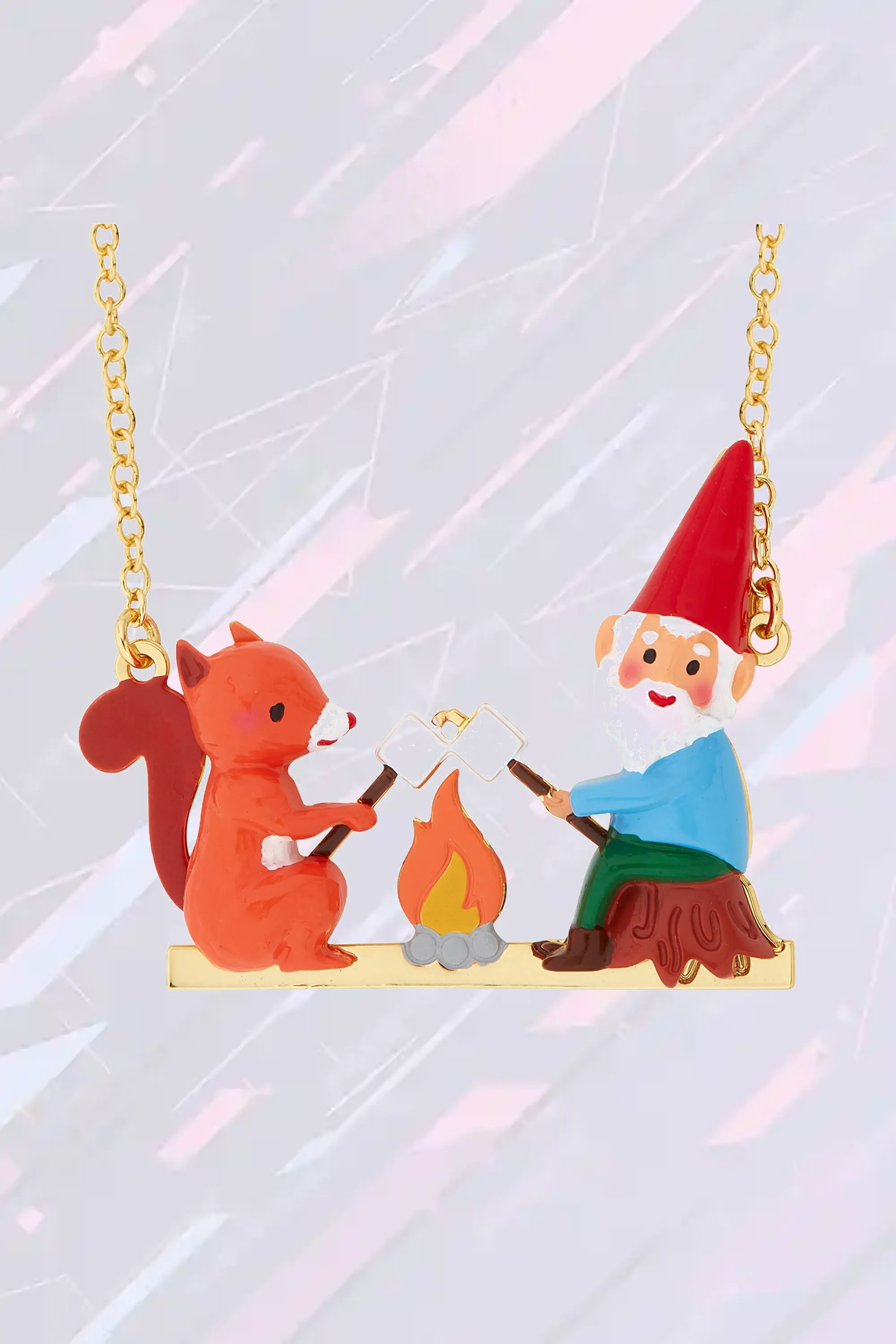 Collier fantaisie Les Néréides - Pendentif écureuil, lutin et guimauve délicats
