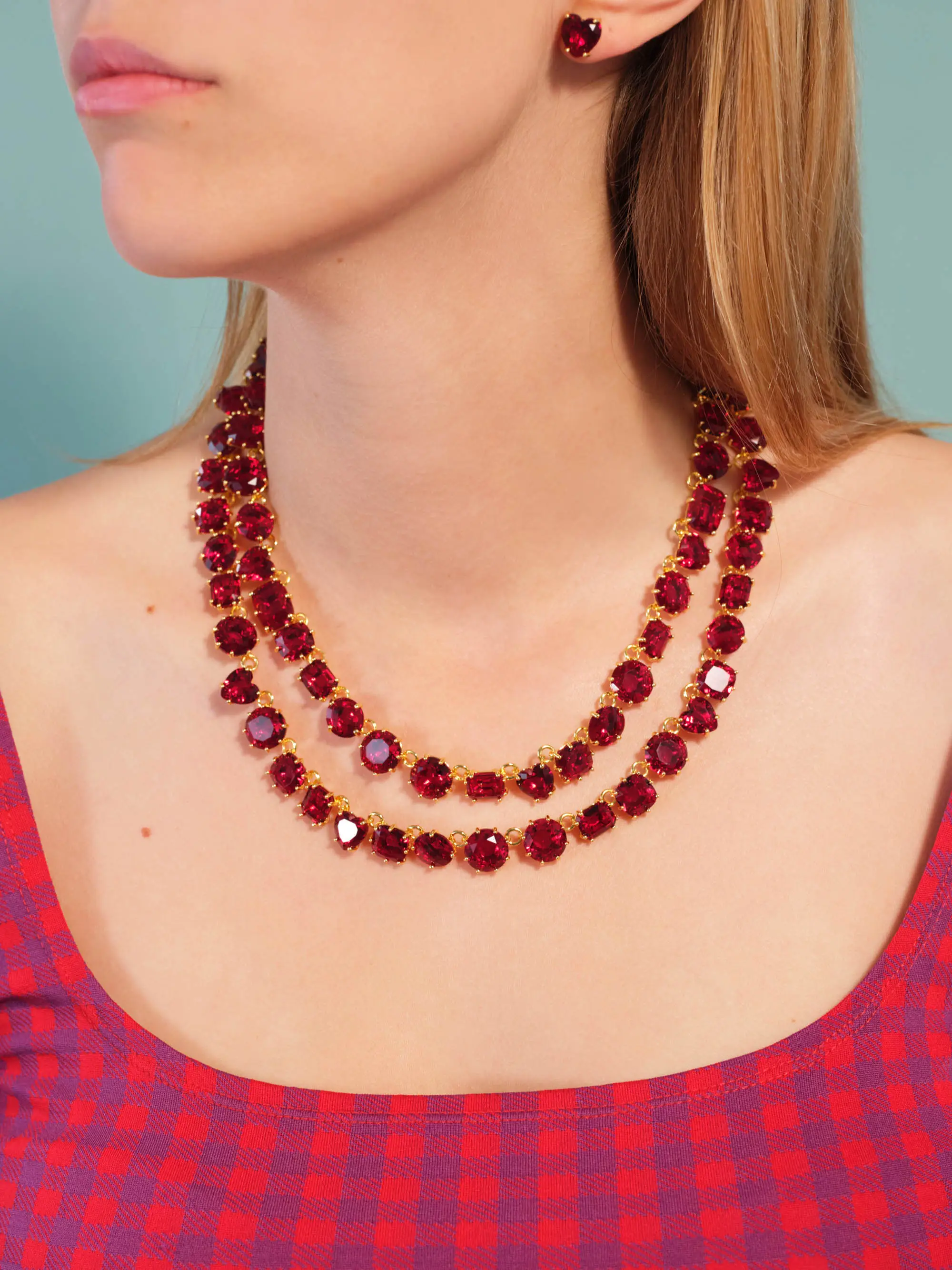 Collier précieux Les Néréides - Double rang de pierres grenat intense de la collection Diamantine