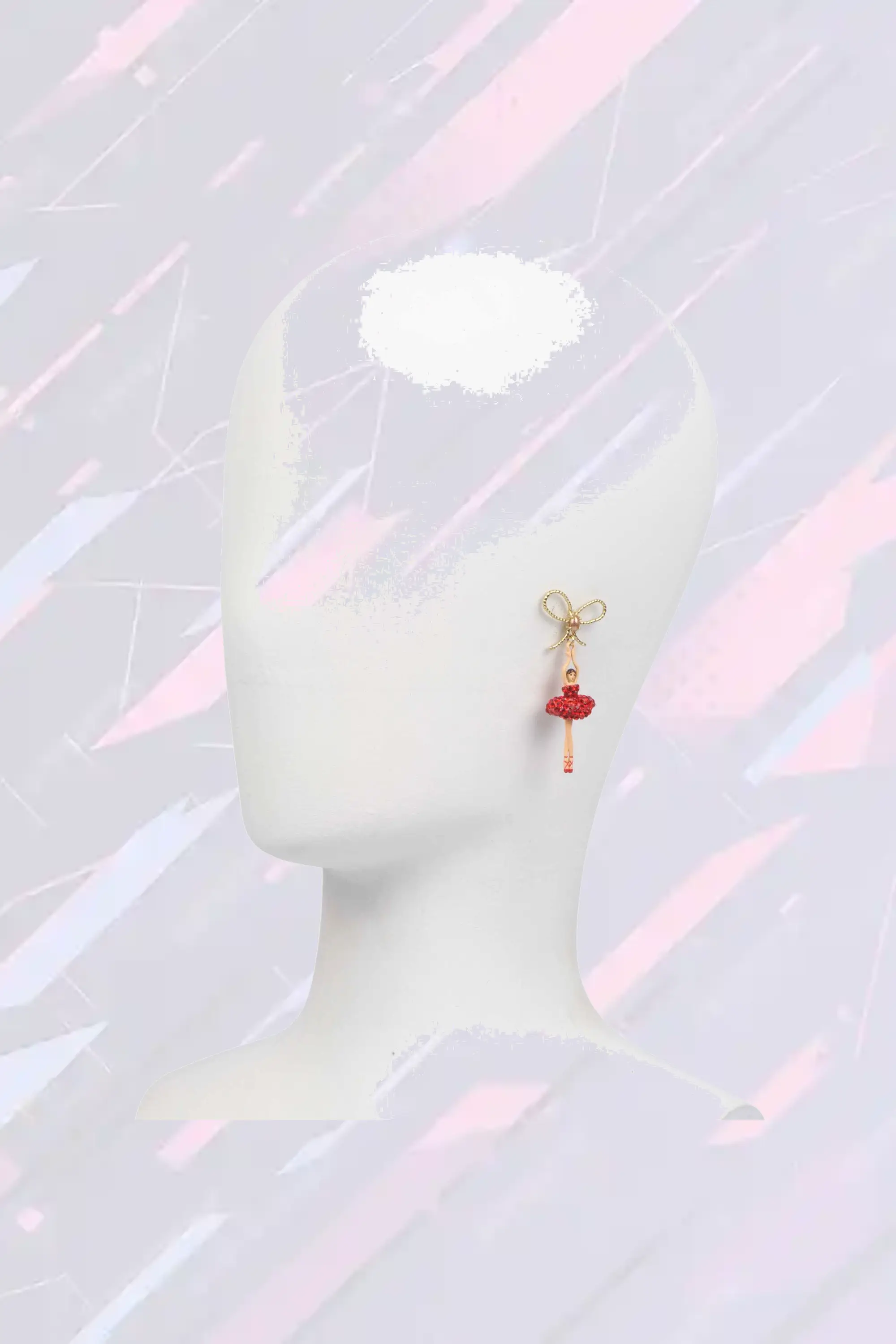 Boucles d'oreilles déstructurées Ballerine à strass grenat - Collier asymétrique tutu scintillant Les Néréides