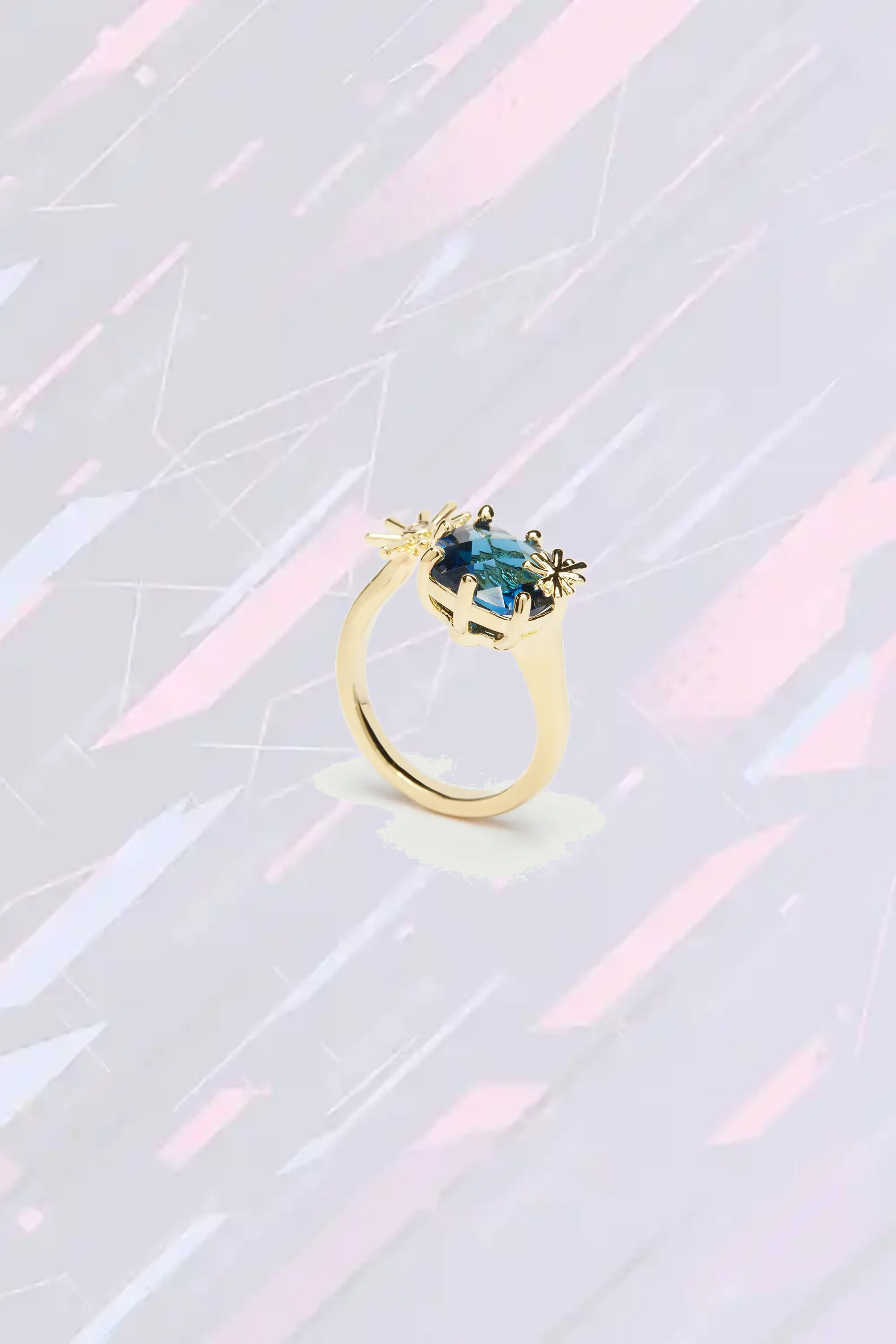 Bague Toi & Moi réglable avec étoiles scintillantes et pierre précieuse carrée - Création élégante Les Néréides