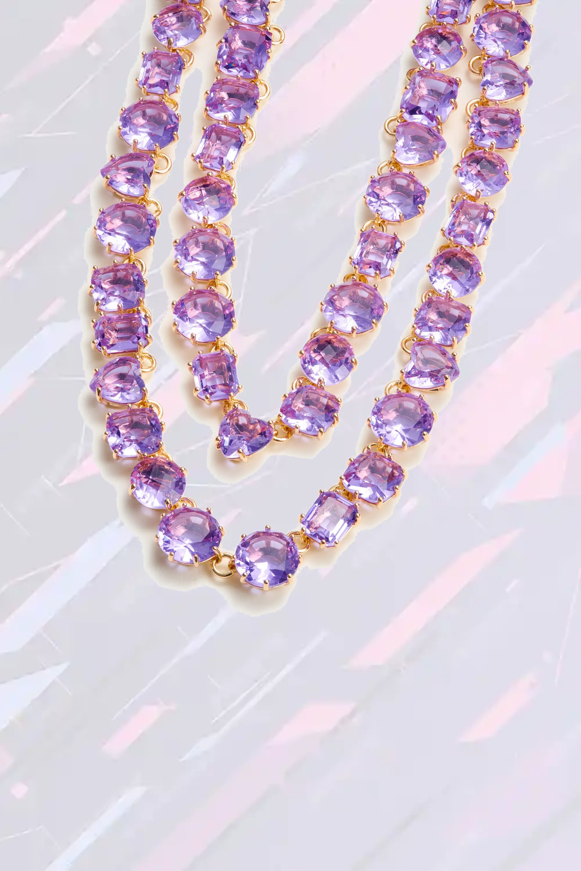 Les Néréides - Collier de bustier double rang en diamantine teinte lavande