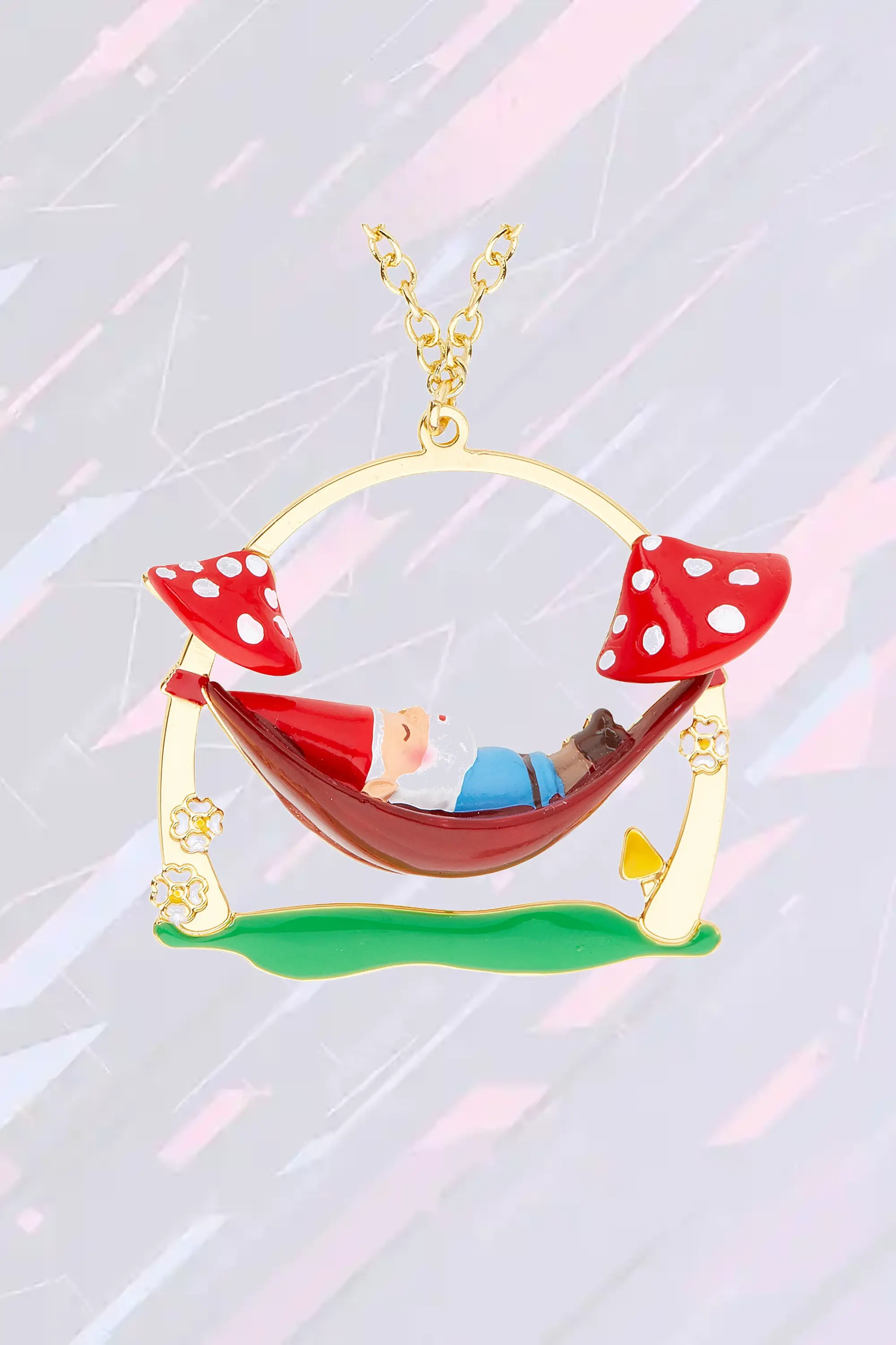 Pendentif Hamac Fantaisie avec Ornement Nain de Jardin - Collier Artistique Les Néréides