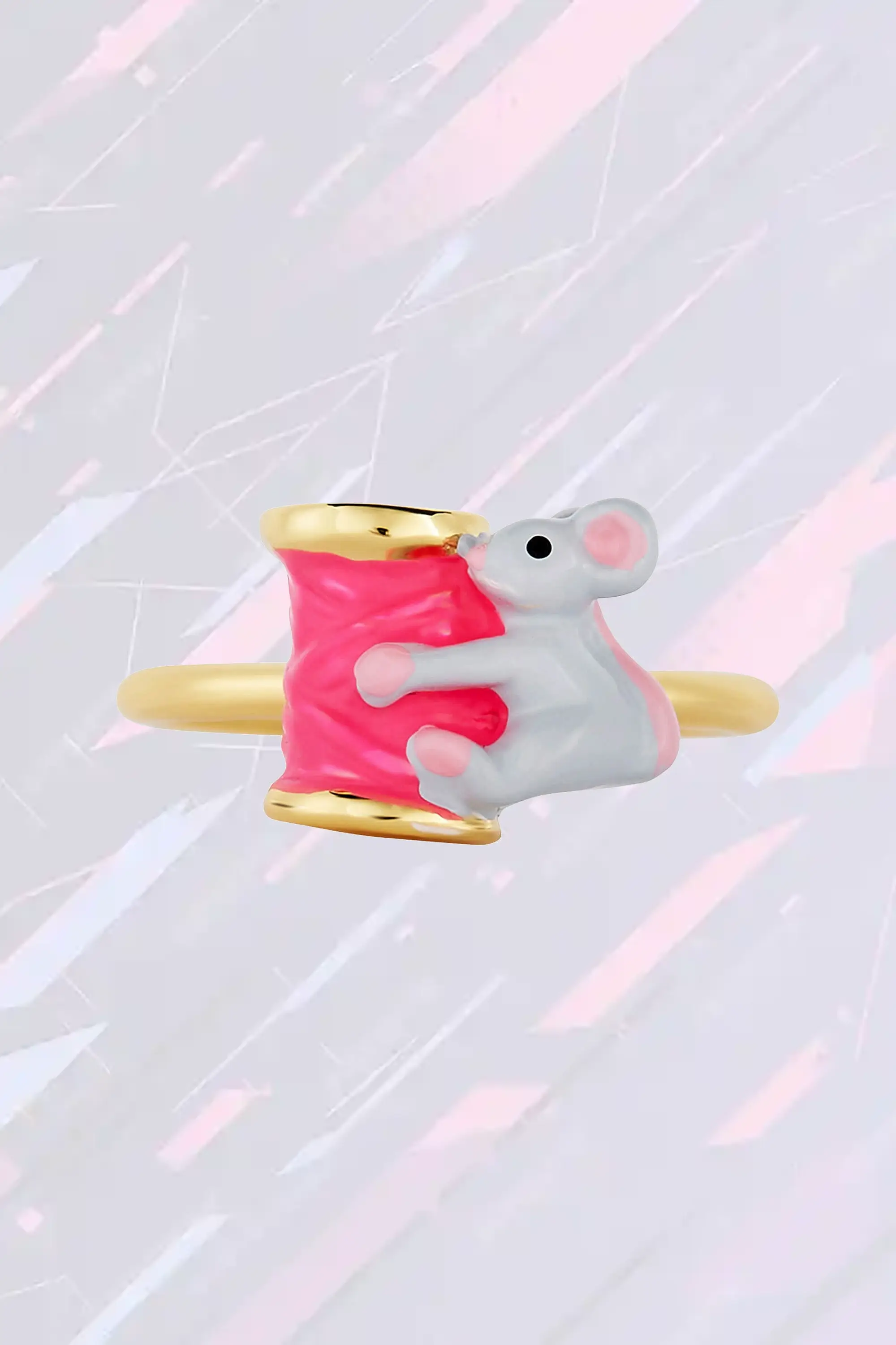 Bague Fantaisie Les Néréides - Souris Malicieuse et Bobine Délicate avec Système Réglable