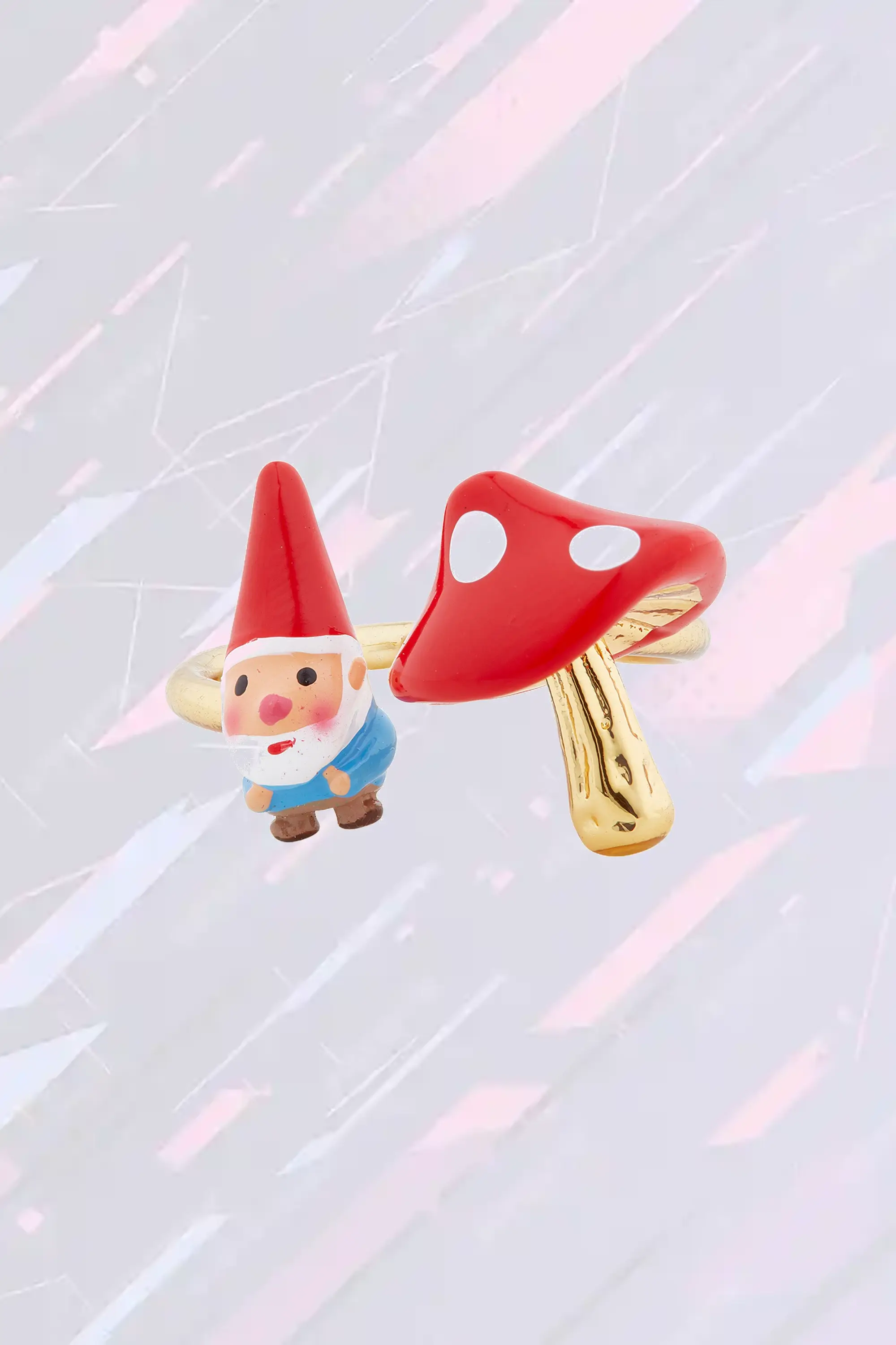 Les Néréides Anneau réglable Duo intime avec gnome fantaisie et champignon enchanté