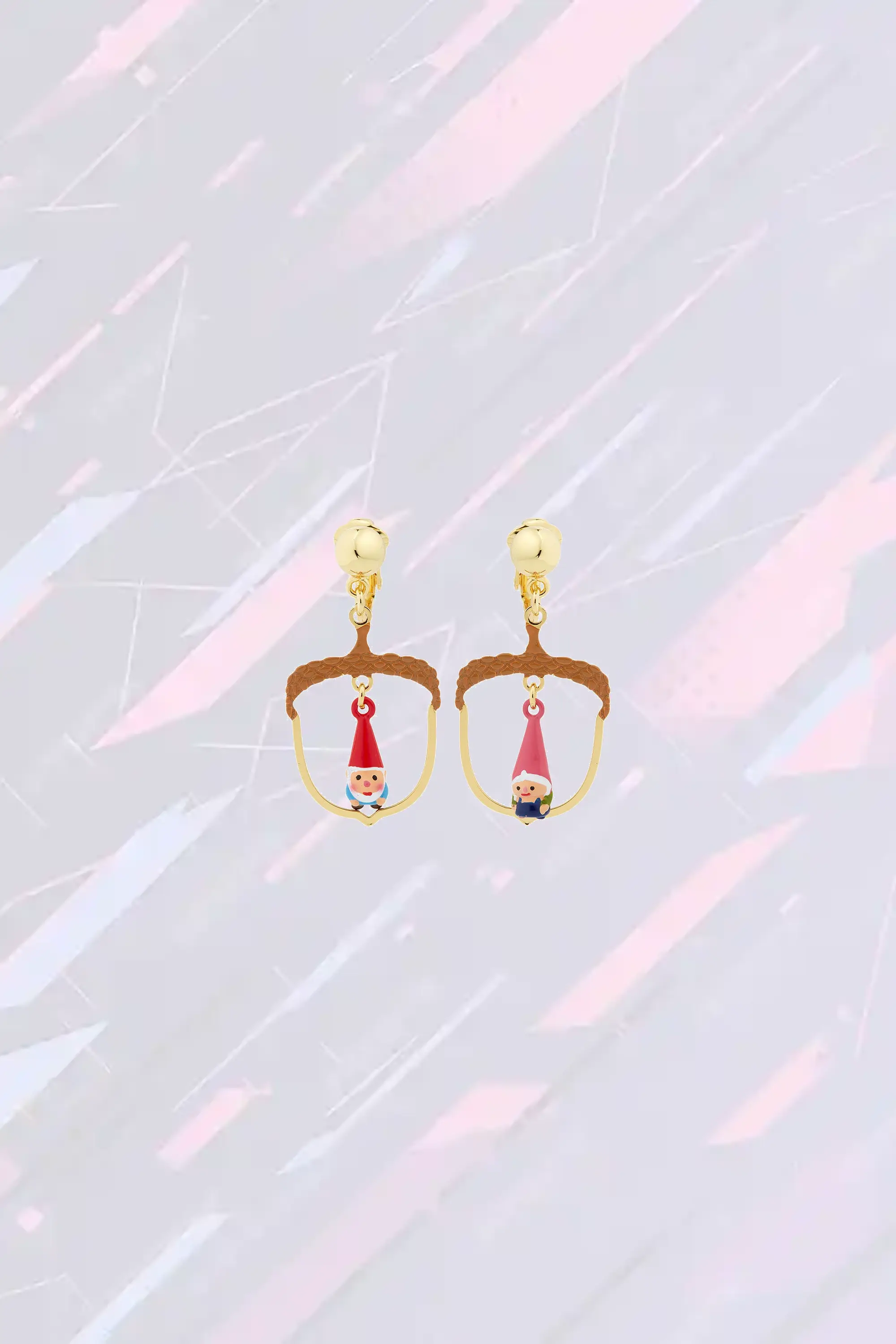 Boucles d'oreilles originales Néréides - Ton noisette et motifs nains enchanteurs