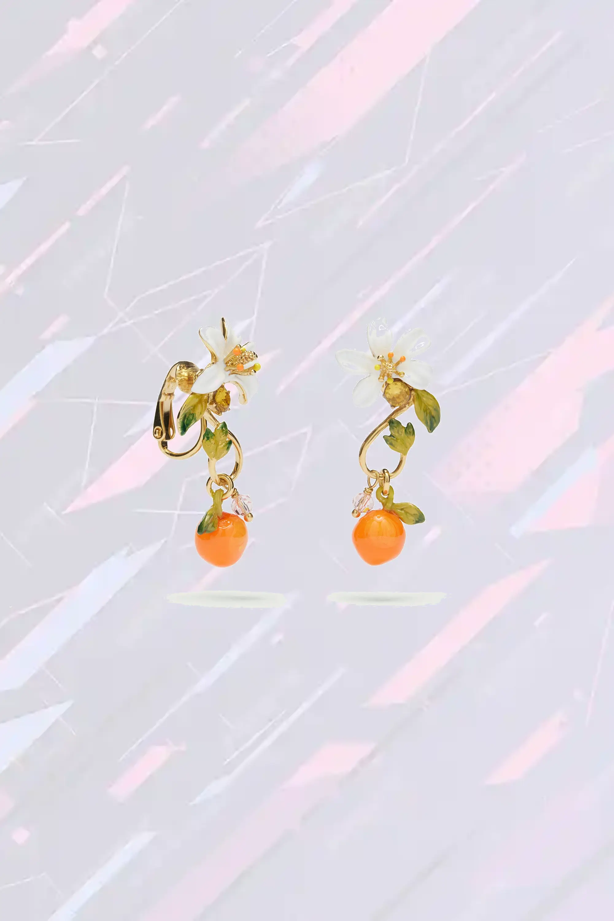 Boucles d'Oreilles Néréides en Émail à Motifs Baroque Orangé et Néroli
