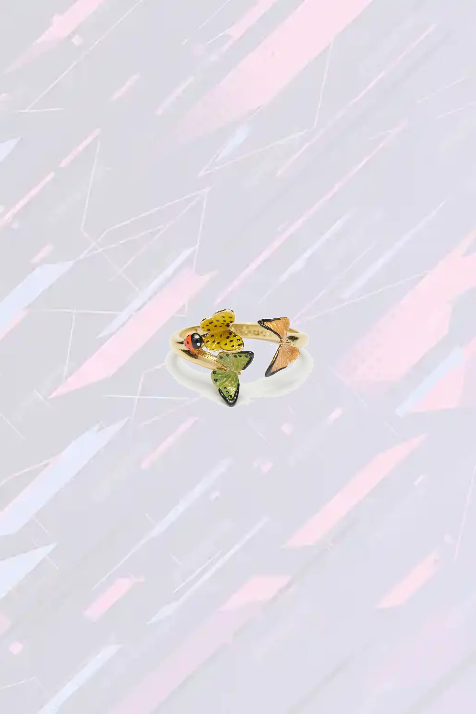 Bague Papillon et Coccinelle Émaillés à Motif Vibrant - Anneau Réglable Les Néréides - Décor Finement Travaillé