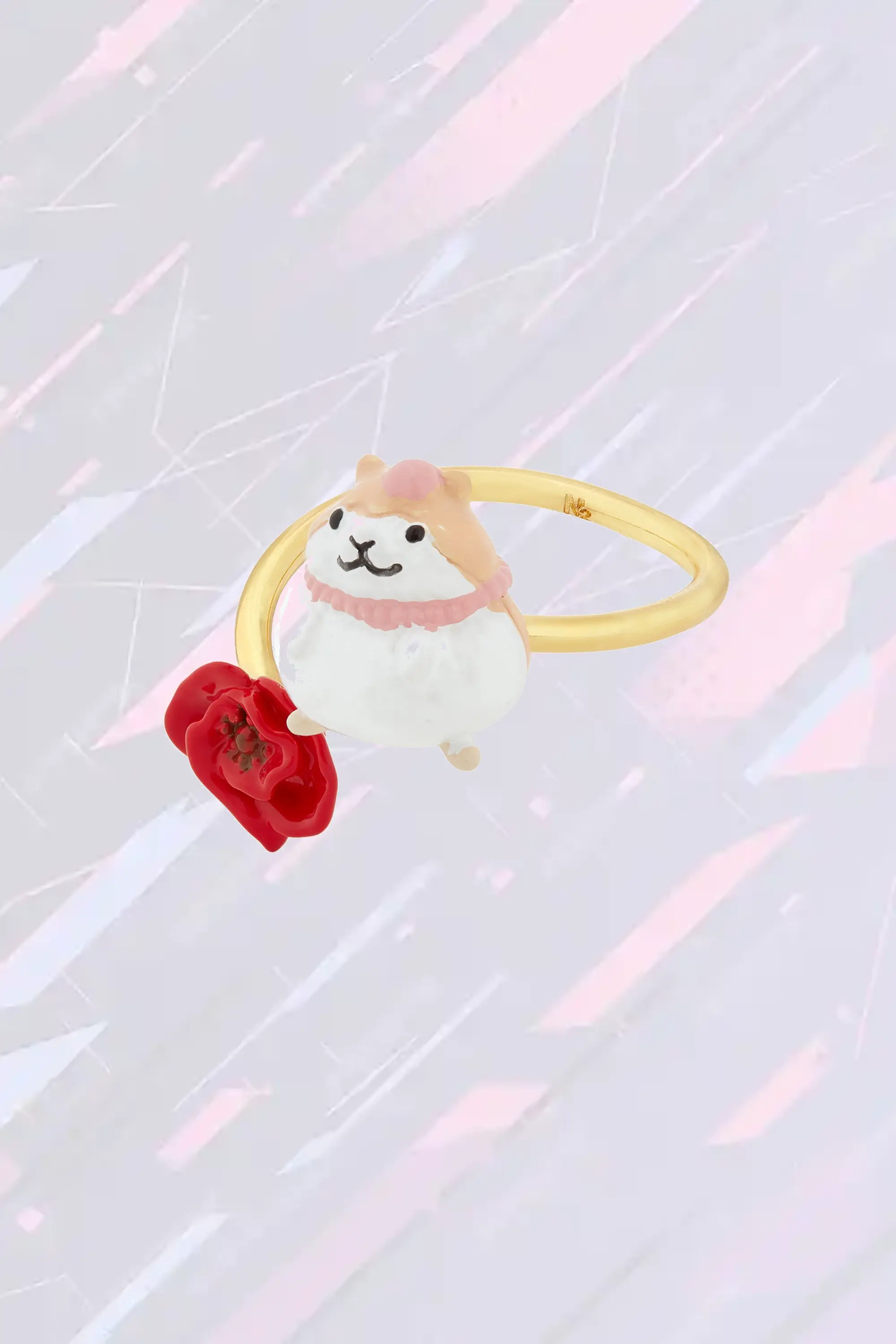 Bague réglable Les Néréides - Rongeur charmant et fleur de coquelicot