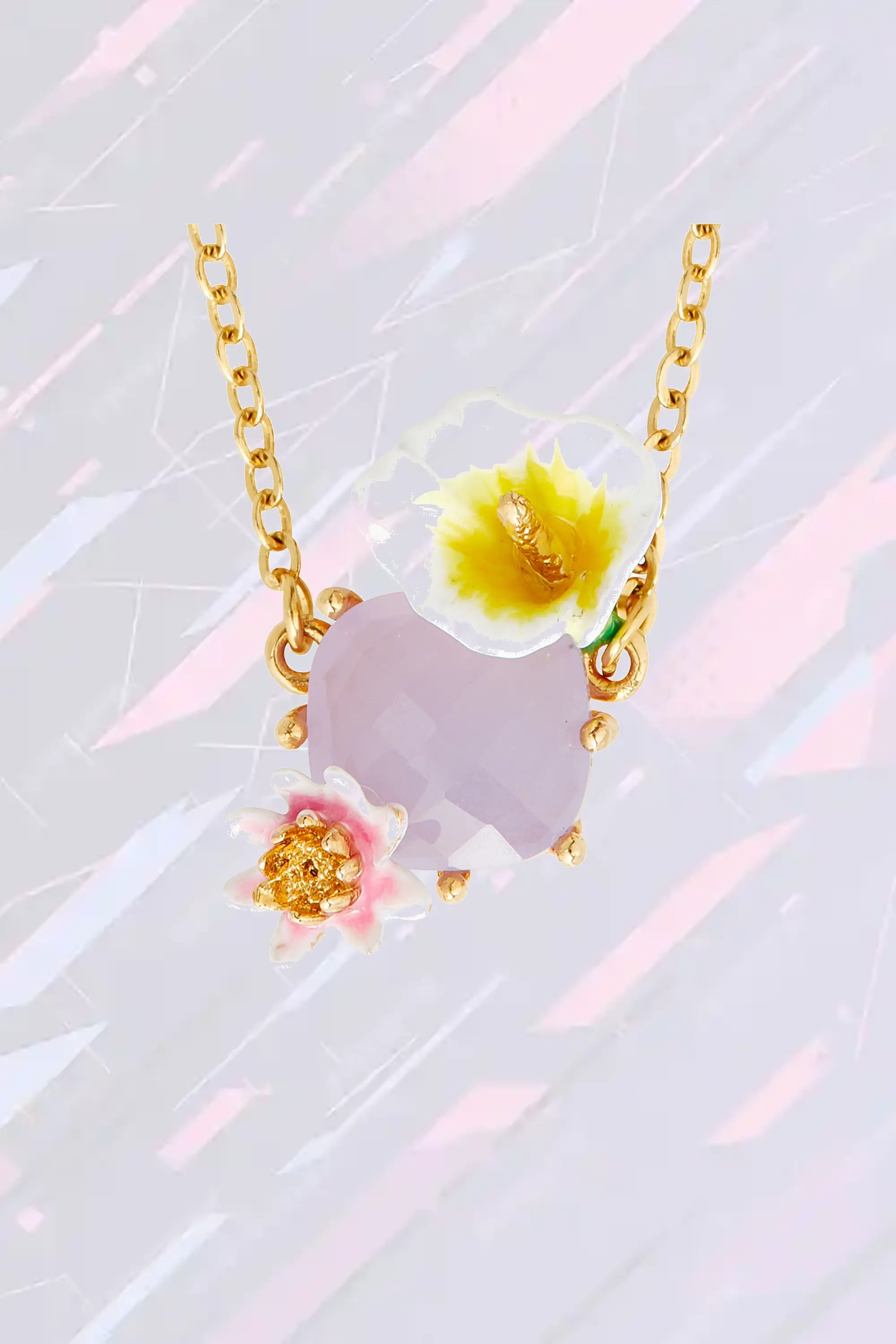 Collier floral Les Néréides avec ornement en arum et quartz rose