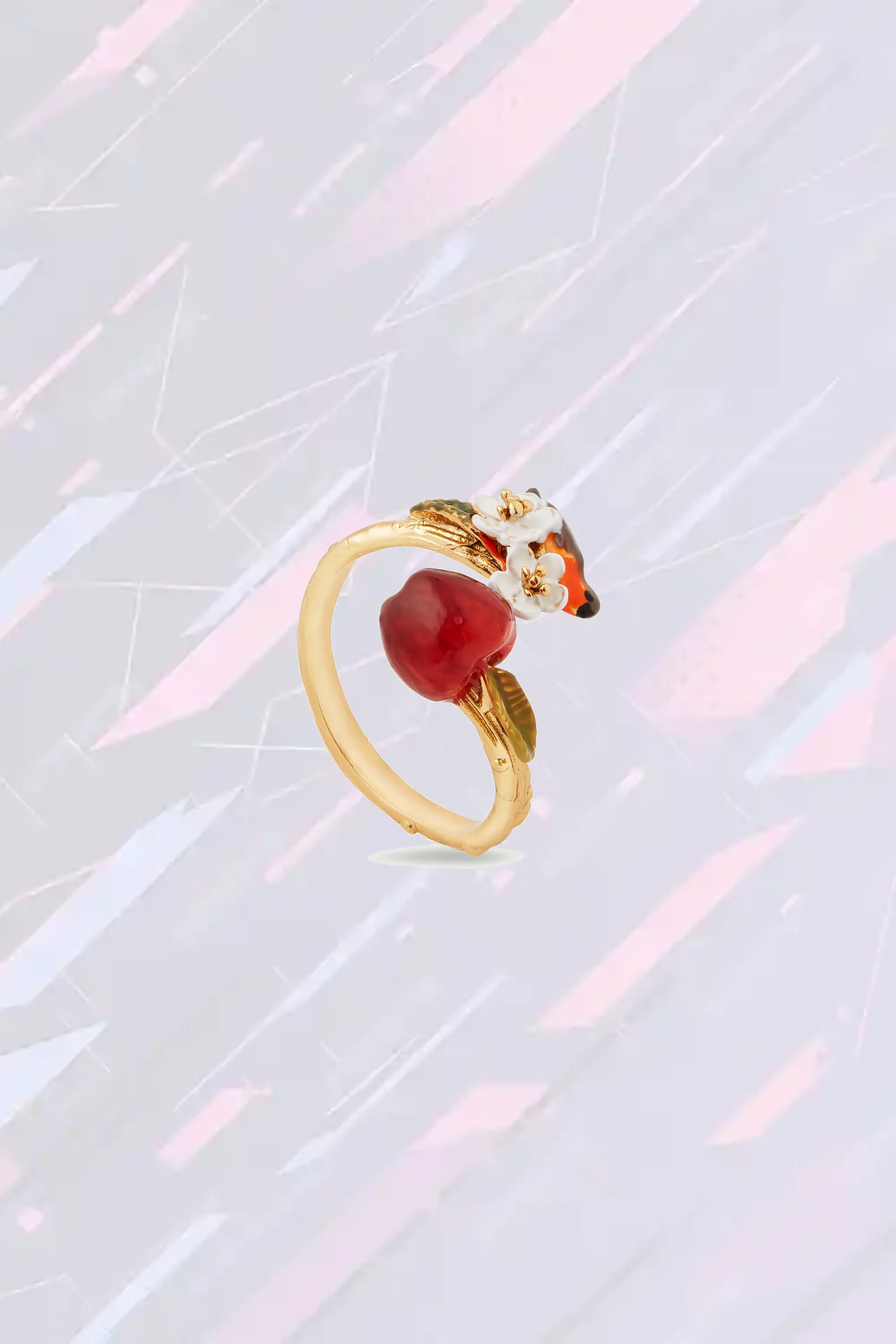 Bague réglable Les Néréides - Oiseau chanteur et motif fruité en métal doré