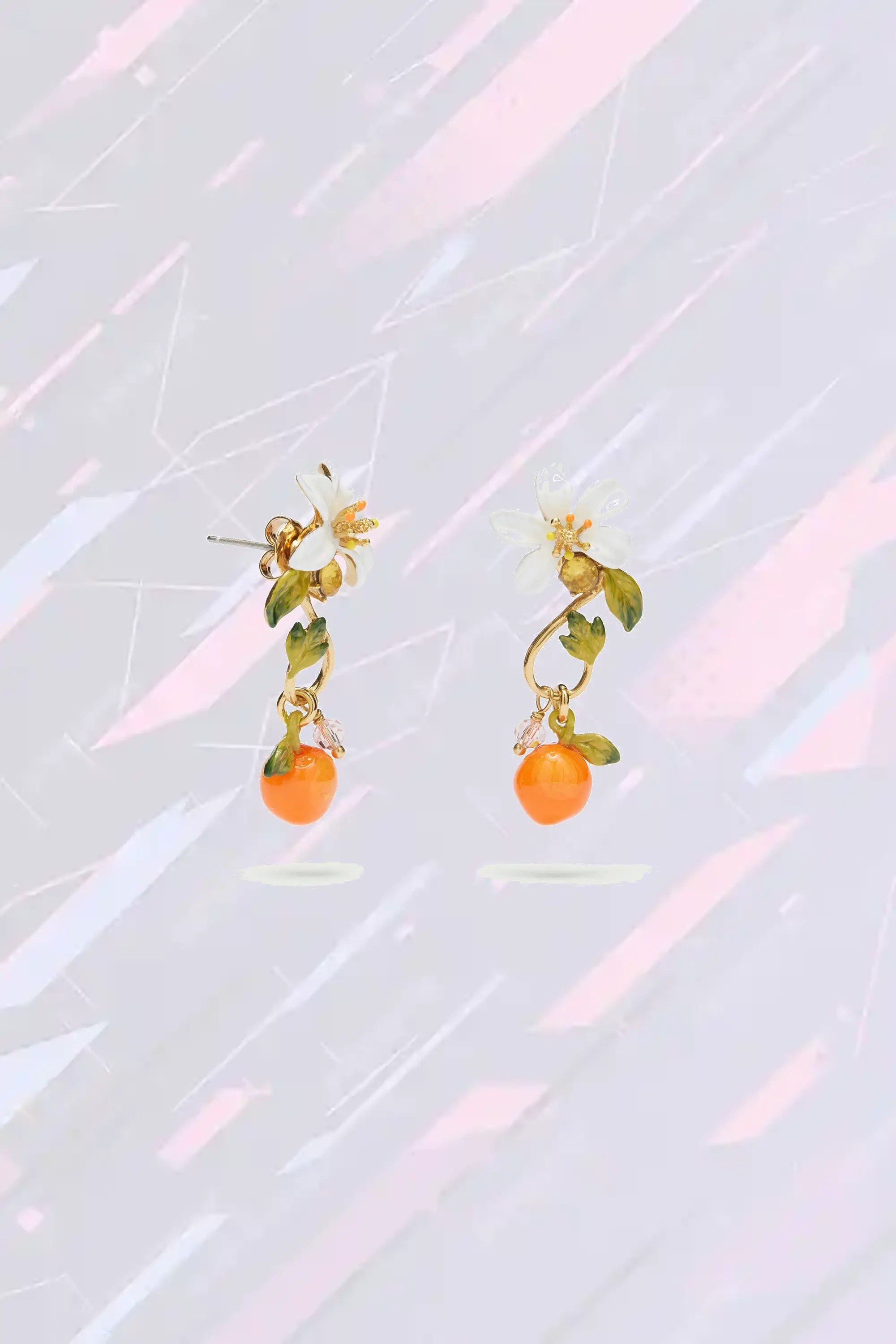 Boucles d'Oreilles Néréides en Émail à Motifs Baroque Orangé et Néroli