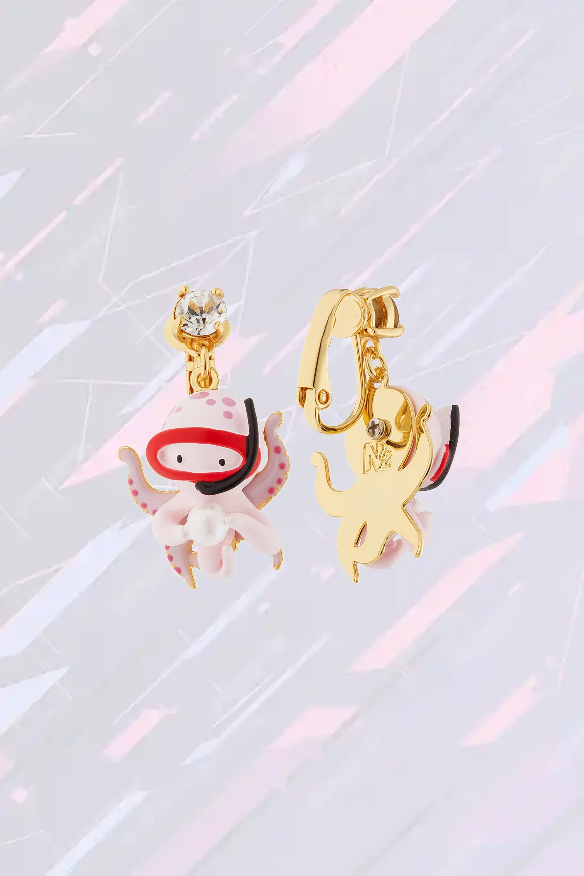 Boucles d'Oreilles Créatives En Forme de Poulpe avec Perle Baroque et Pierre Précieuse Sculptée - Détails Dorés Élégants