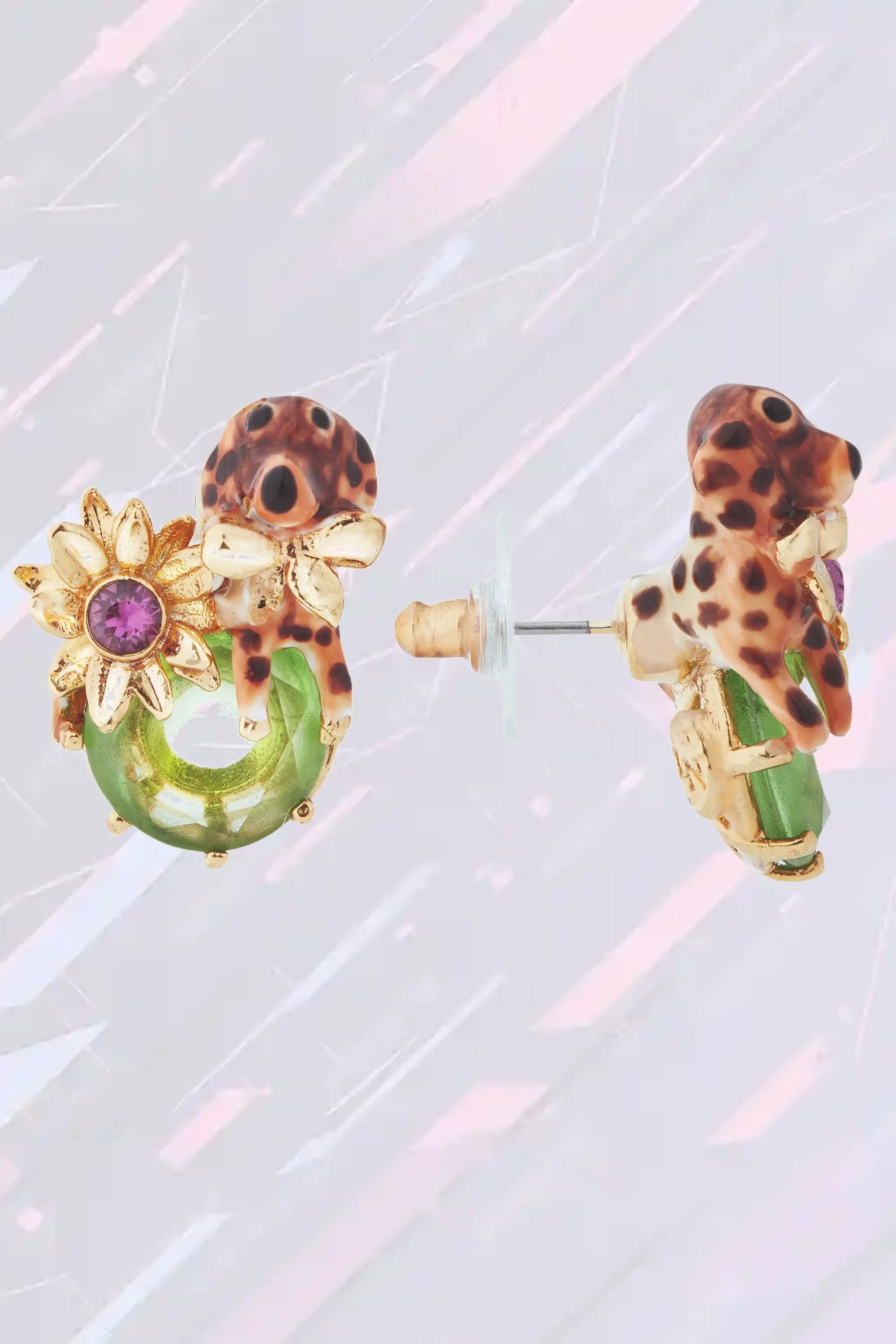 Boucles d'Oreilles Fantaisie Les Néréides - Tiges Motif Teckel avec Détails en Pierres Naturelles