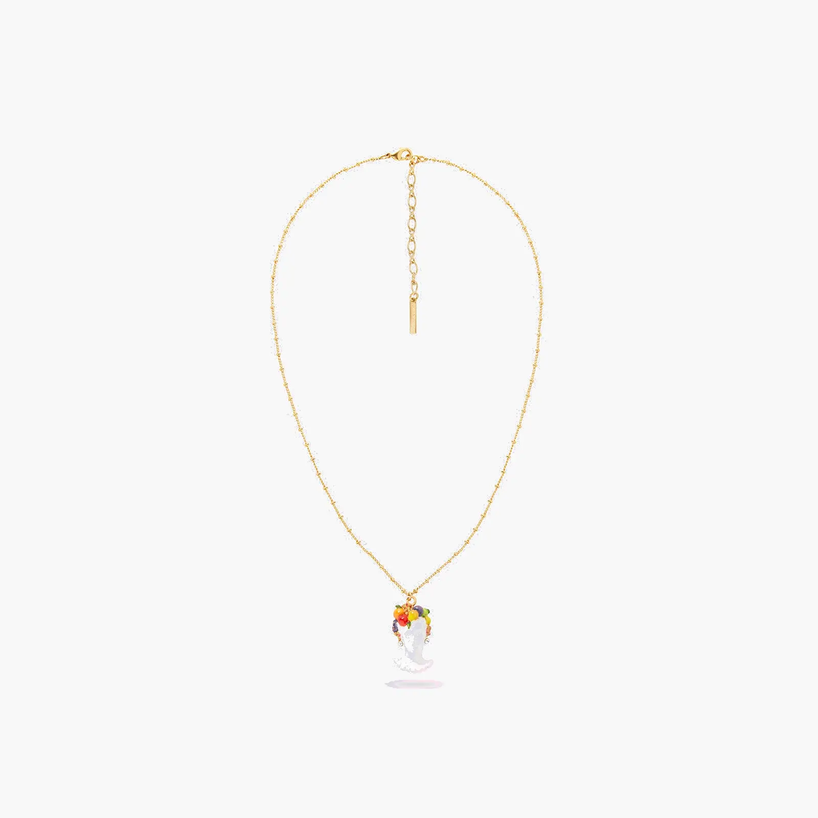 Collier Sautoir Les Néréides - Pendentif Émaillé Déité Fruitière & Motifs Végétaux Sculptés (Version alternative : Parure Les Néréides - Pendentif en Argent Pomone Entourée de Récoltes Sylvestres)