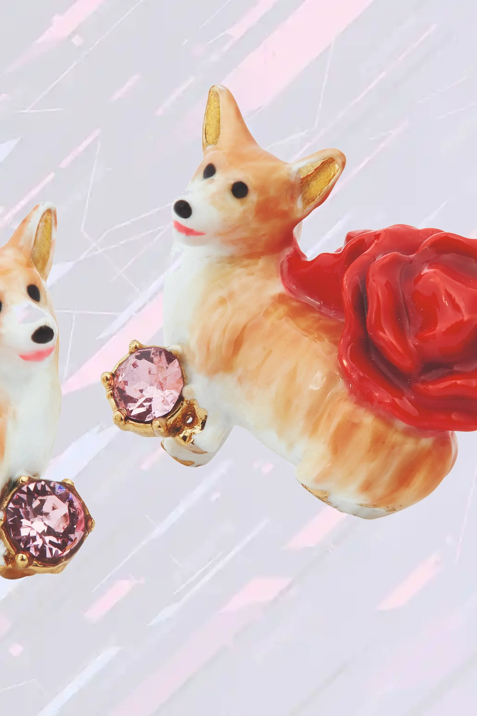 Boucles d'oreilles créatives à tige en argent - Chiot corgi et rubis nacré
