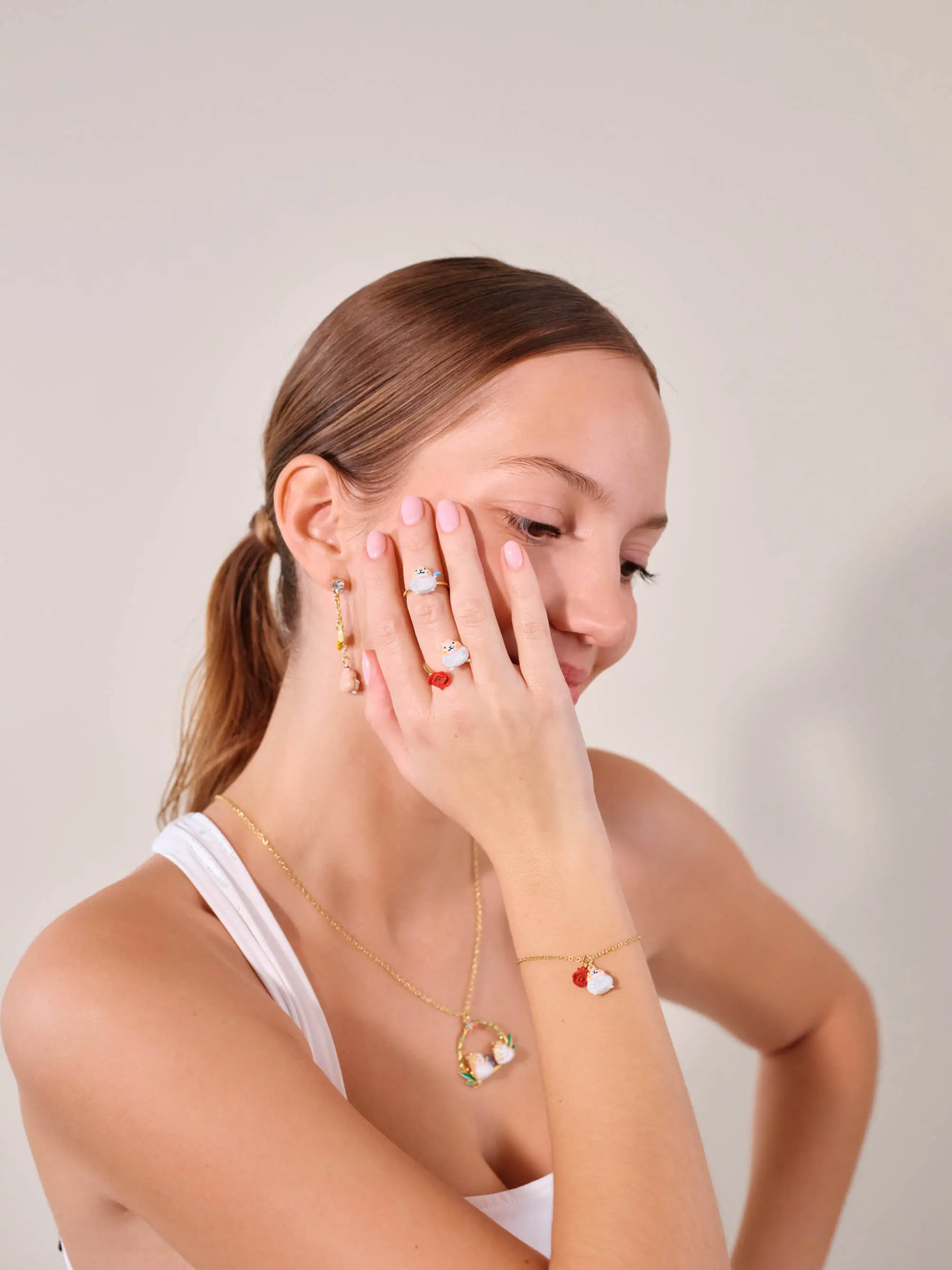 Bague réglable Les Néréides - Rongeur charmant et fleur de coquelicot