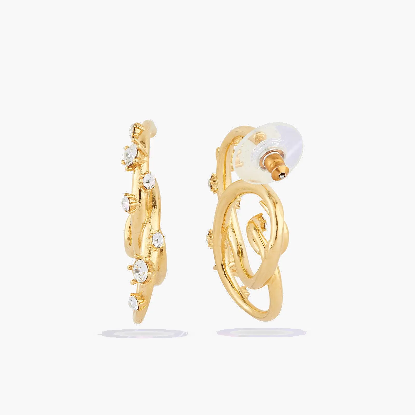 Boucles d'Oreilles Élégantes Motif Végétal Doré avec Cristaux Scintillants - Collection Les Néréides