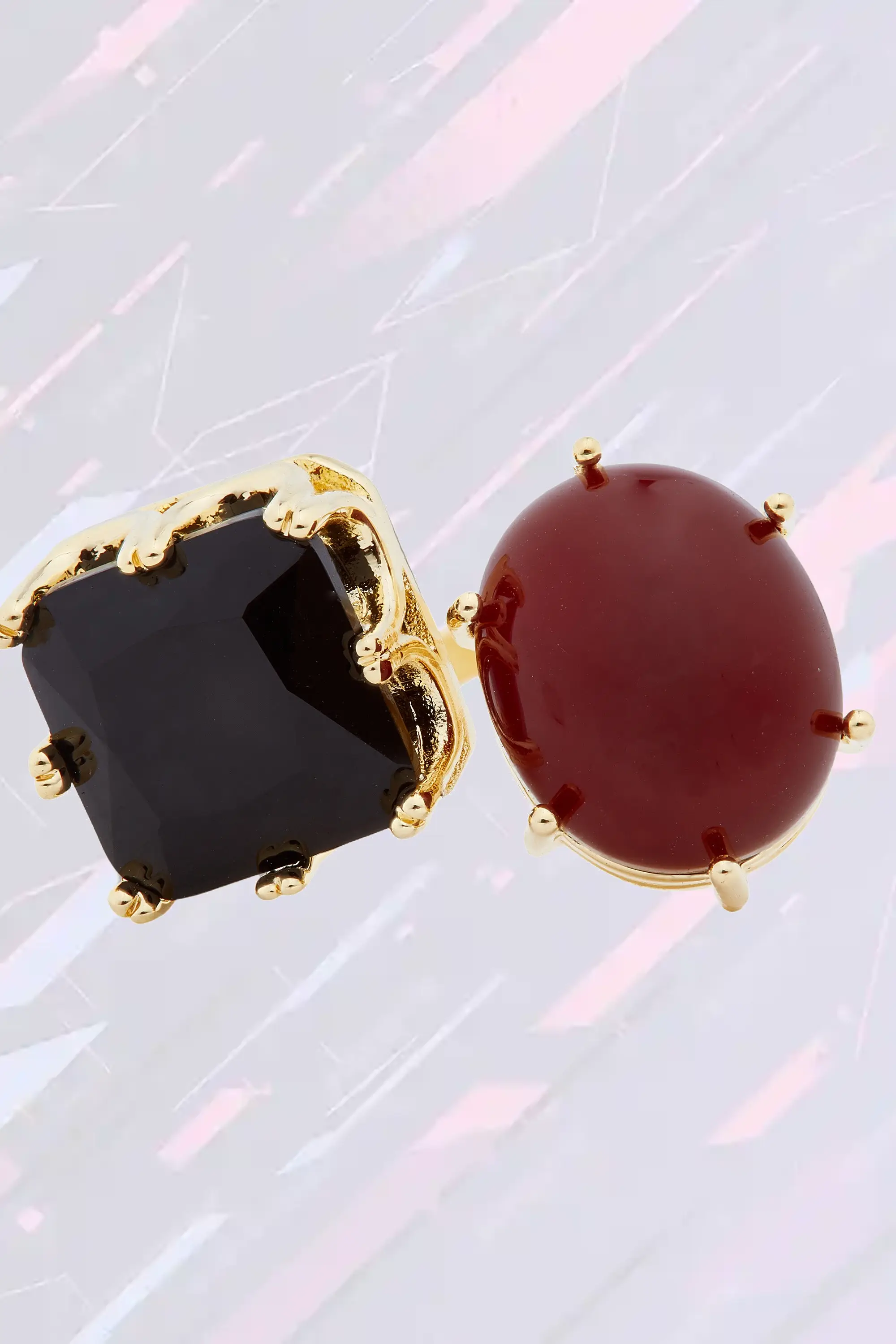 Bague Les Néréides réglable - Alliance dualité gemmes ébène et rubis