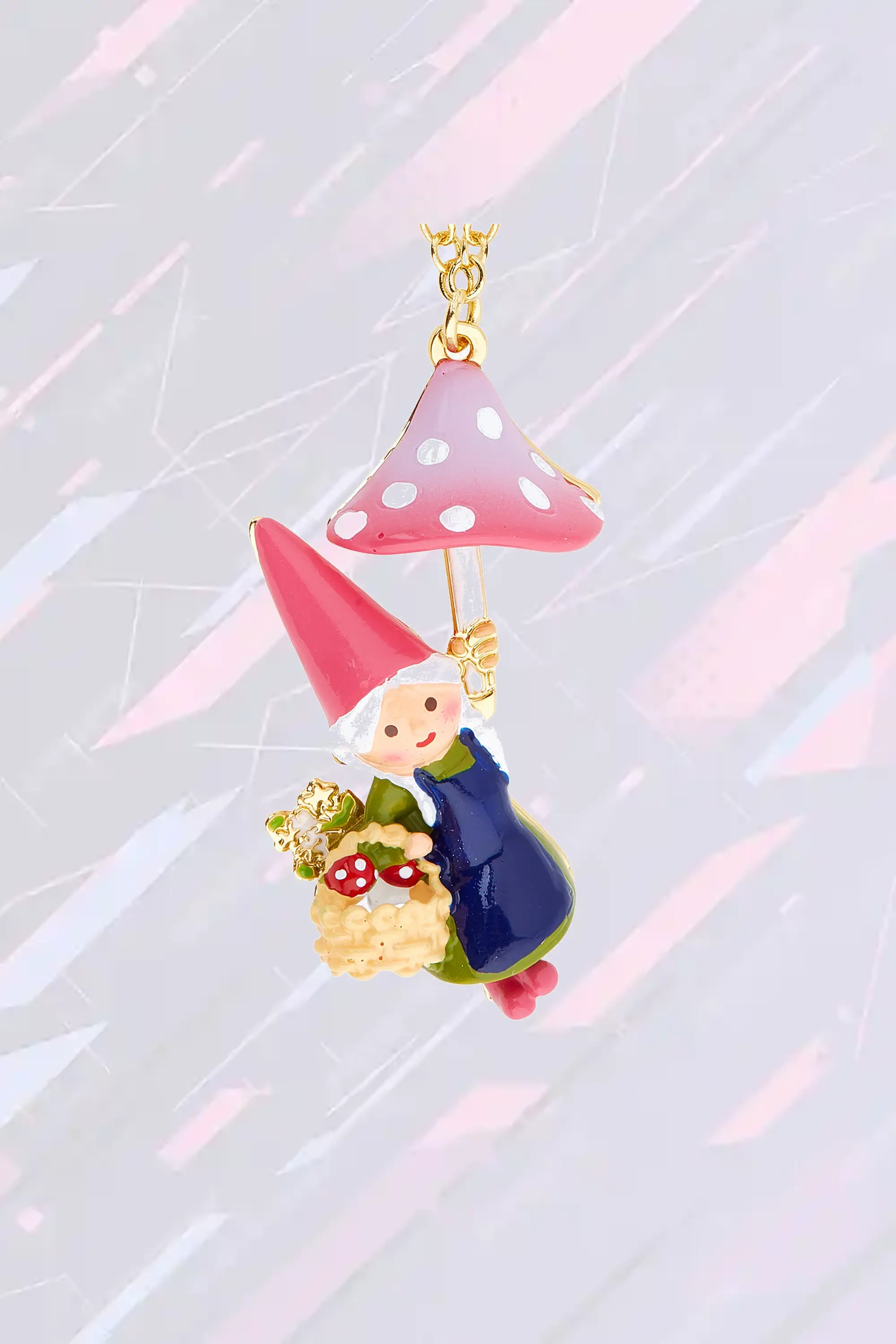 Pendentif Coller Fantaisie - Nain de Jardin et Champignons Magiques Les Néréides Bijou Artisanal Inspiration Féerique - Pendentif Nain des Bois et Cueillette Mystique 